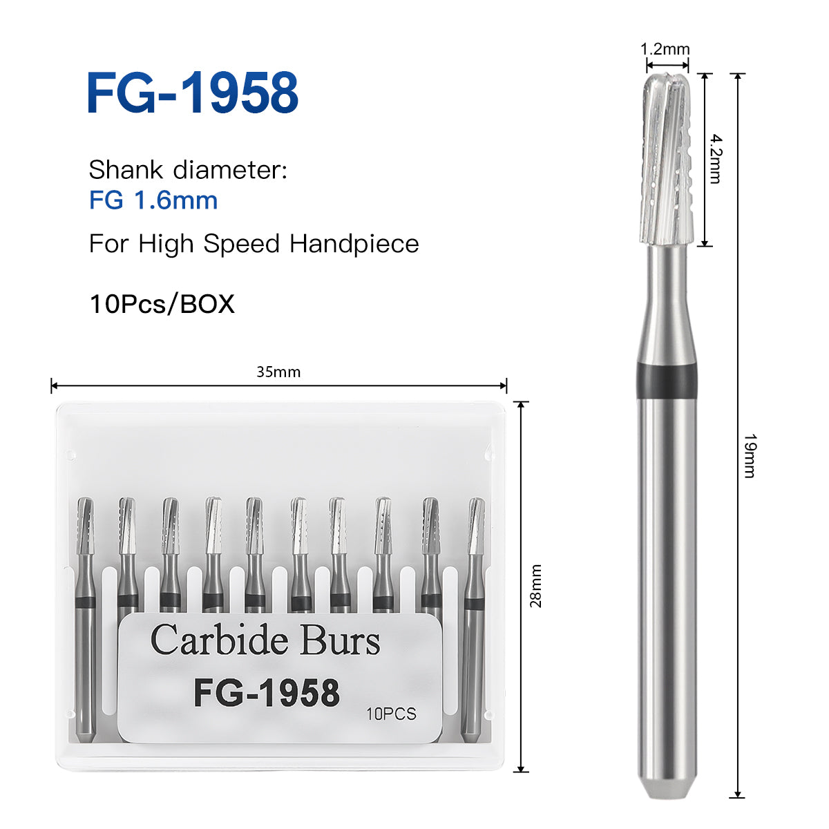 Dental Tungsten Carbide Bur FG 1958 Metal Cutting 10pcs/Box