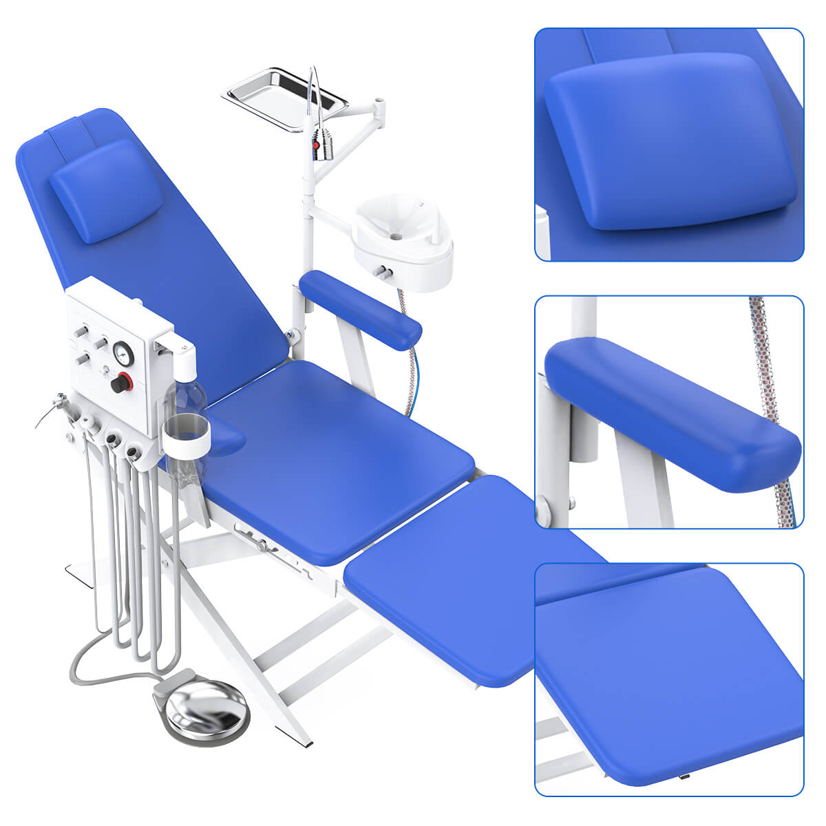 4 Holes Dental Portable Folding Chair LED Light with Turbine Unit Blue - pairaydental.com