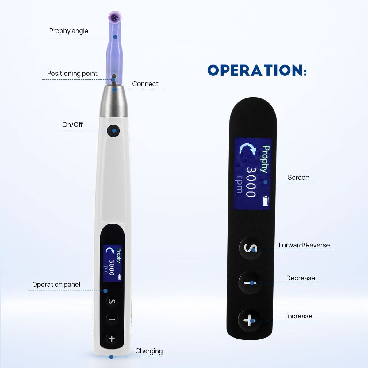Cordless Hygiene Prophy Handpiece 360° Rotating 6 Speed Settings & 2 Prophy Angles - pairaydental.com