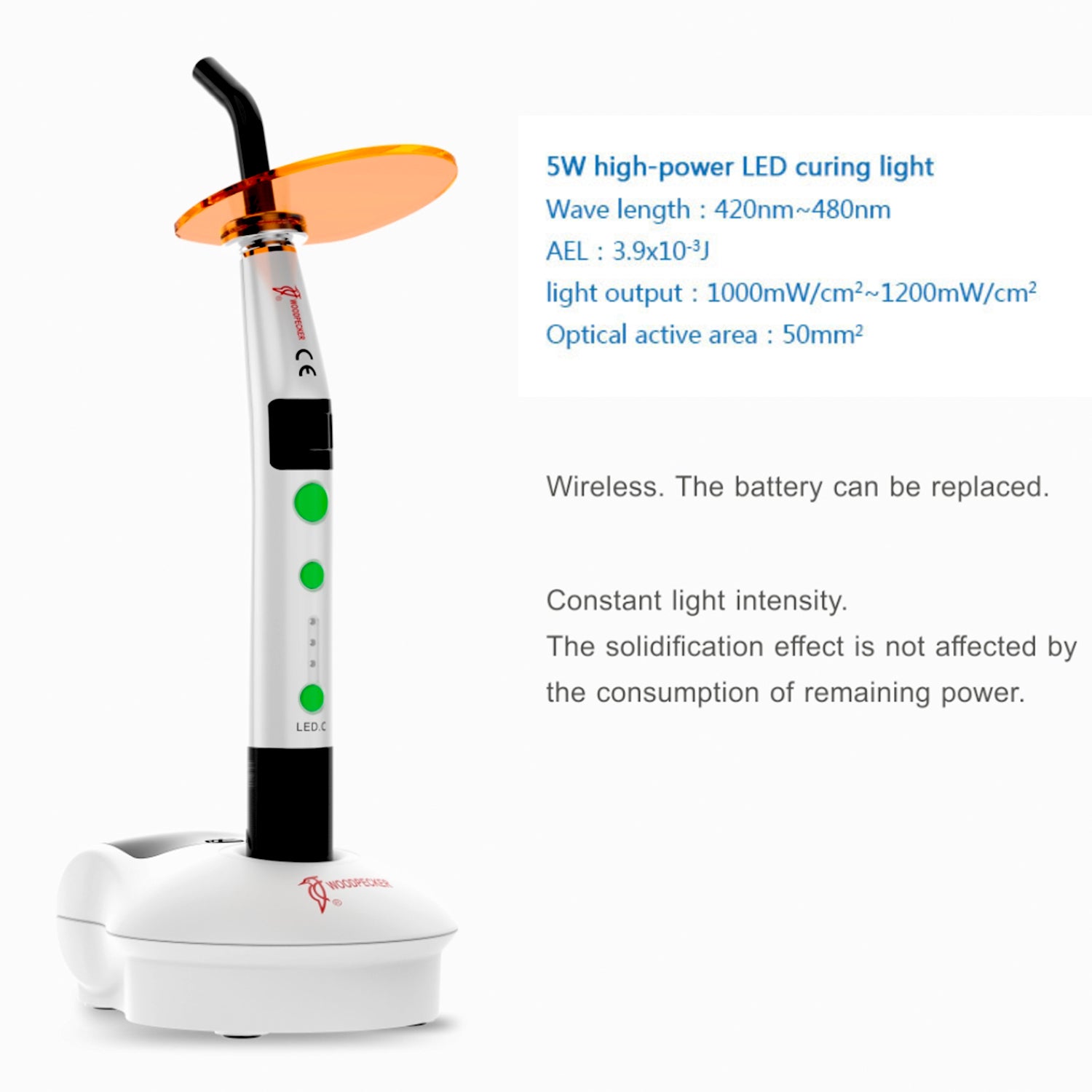 Woodpecker LED C Curing Light Cordless Curing Light Lamp 1200mW/cm2 - pairaydental.com