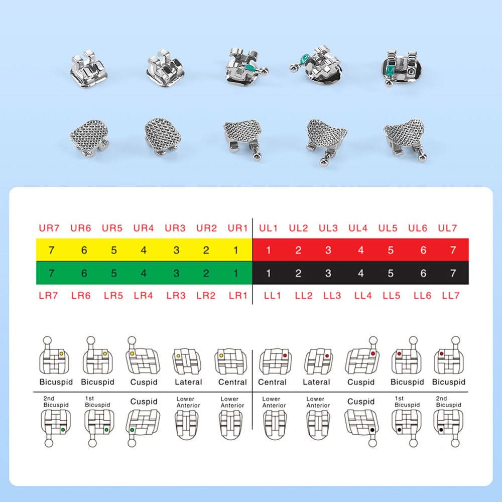 AZDENT PLUS Orthodontic Brackets Standard Roth/MBT 0.022"/0.018" with 3/3-4-5 Hooks - pairaydental.com