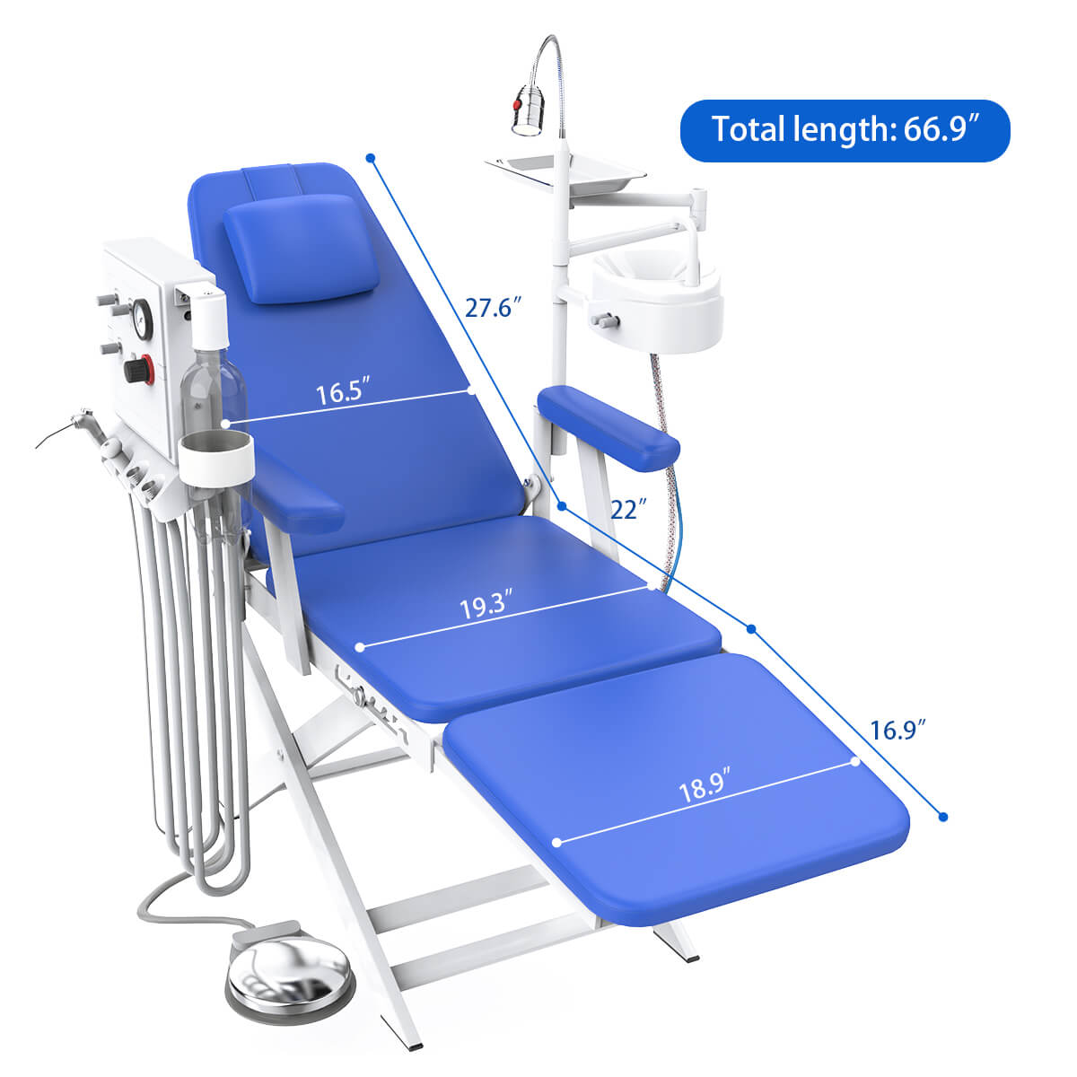 4 Holes Dental Portable Folding Chair LED Light with Turbine Unit Blue - pairaydental.com