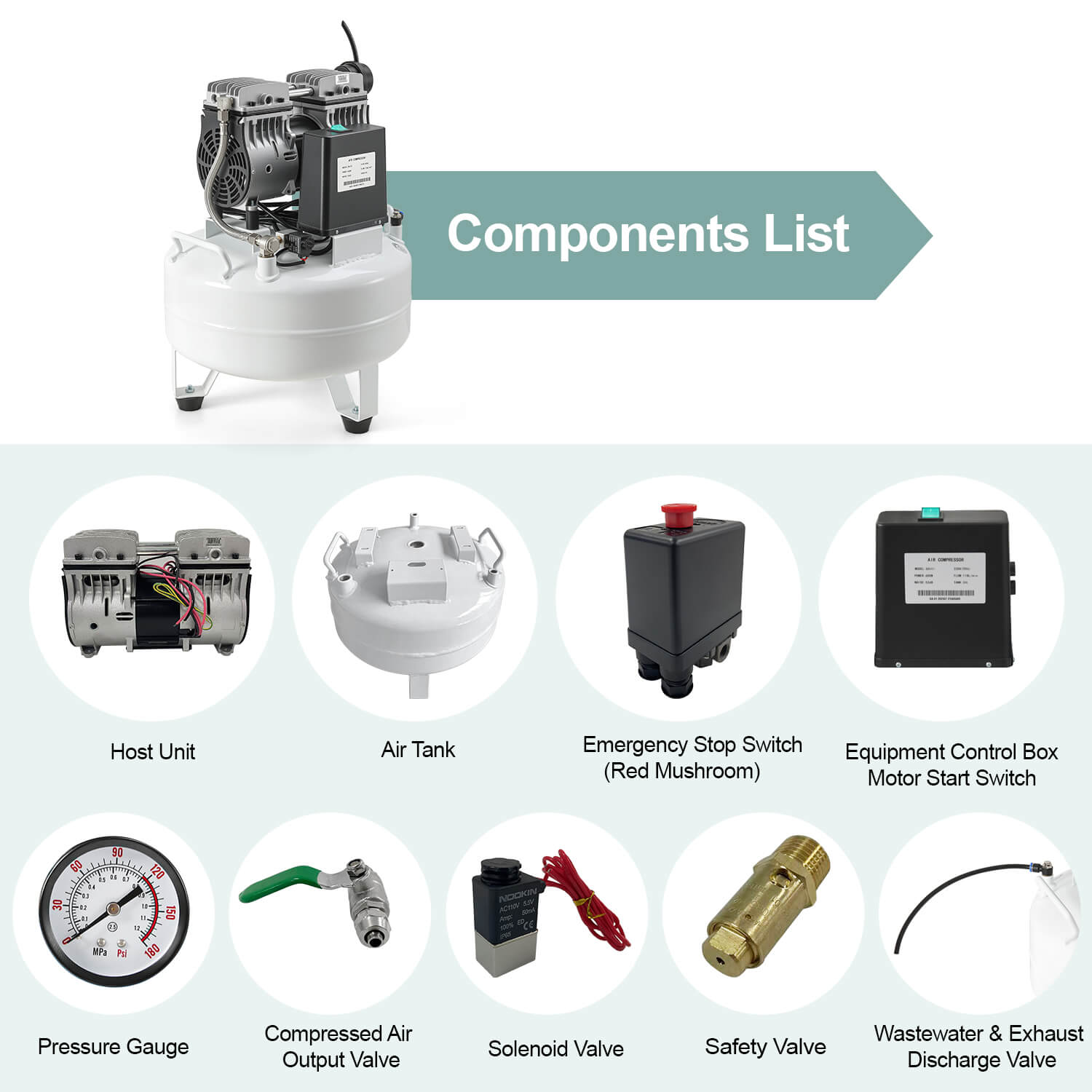 Dental Noiseless Oil-Free Air Compressor 24L/40L Single Pressure Gauge for 1-2 Dental Chair - pairaydental.com