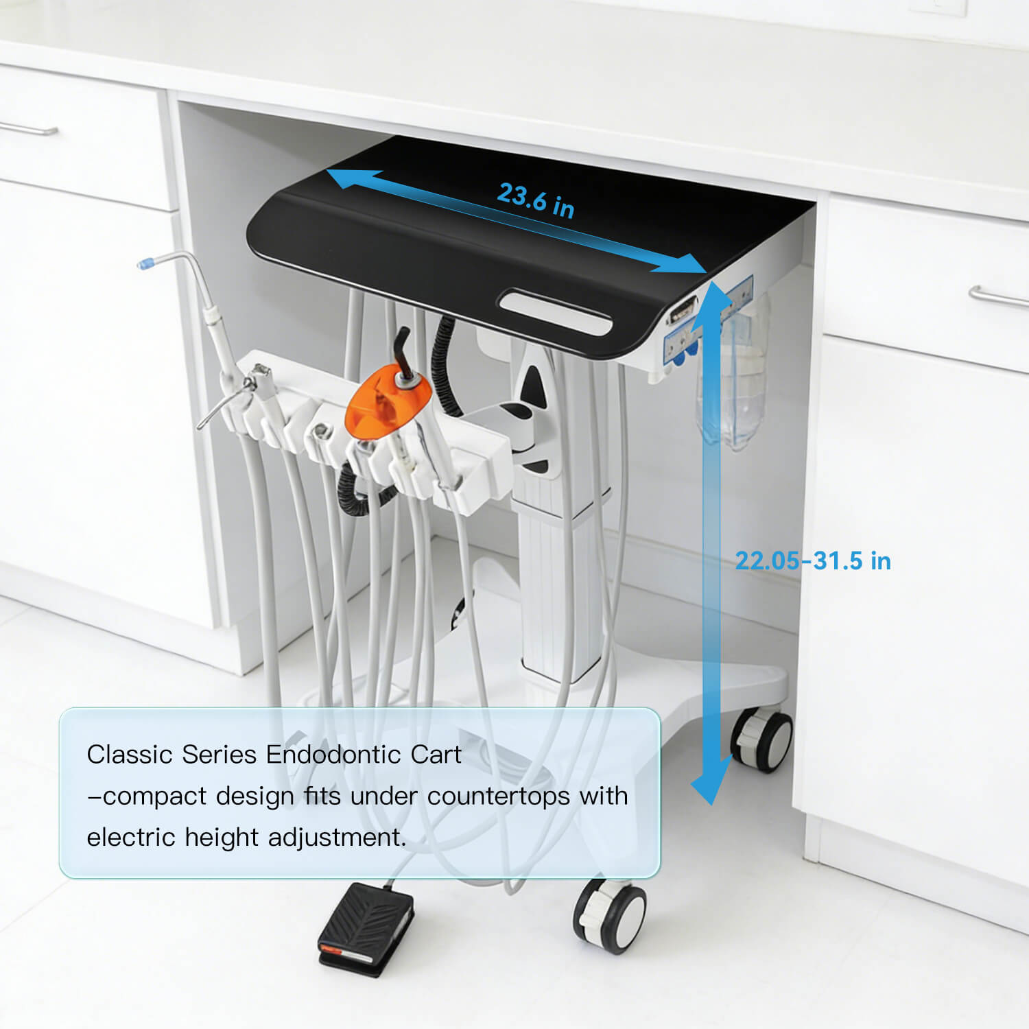 Dental Delivery Unit Mobile Cart 4 Hole Integrated Scaler & Curing Light Adjustable Height Electric Lifting - pairaydental.com