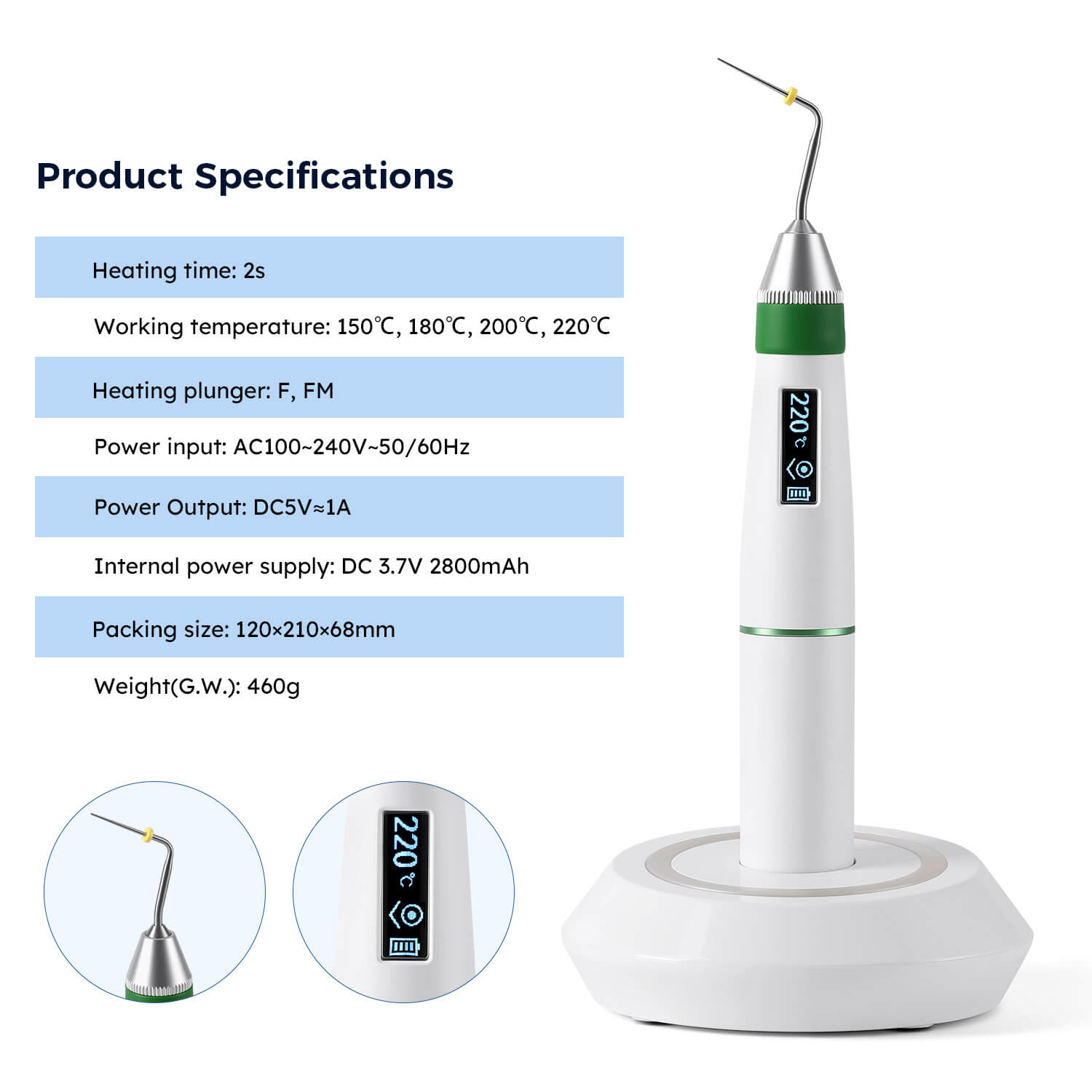 Dental Gutta Percha Endodontic Obturation System Heated Pen With 2 Heating Tips - pairaydental.com