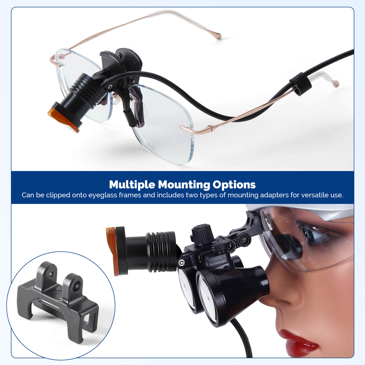 Dental Headlight 3W Wired 35,000 Lux 3-Level Brightness Ultralight 2 Mounting Options - pairaydental.com