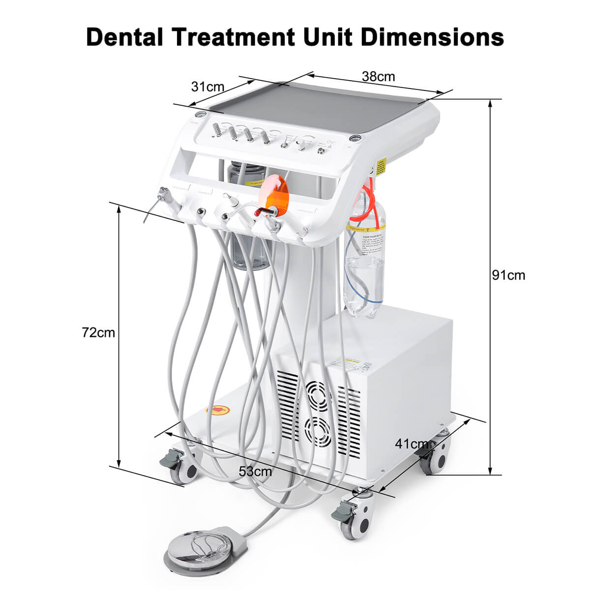Dental Portable Delivery Unit Cart with Air Compressor Built-in Woodpecker Ultrasonic Scaler & Curing Light - pairaydental.com