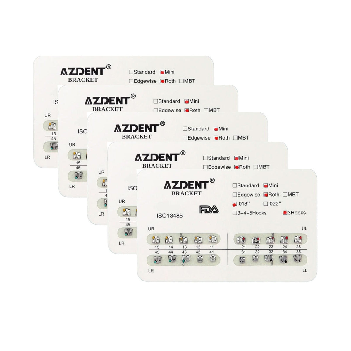 Orthodontic Mini Metal Brackets Roth/MBT/Edgewise 0.018/0.022 Hooks 3/3-4-5 20pcs/Pack