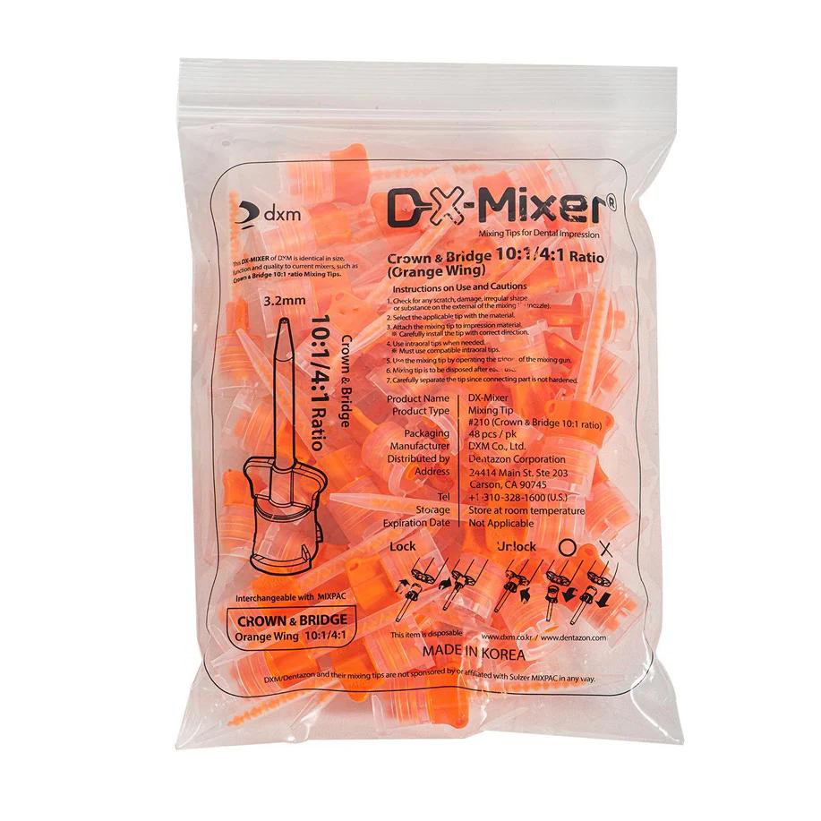 DX-Mixer Dental HP Mixing Tips Crown & Bridge Orange Wing 10:1 Ratio 48pcs/Pack - pairaydental.com
