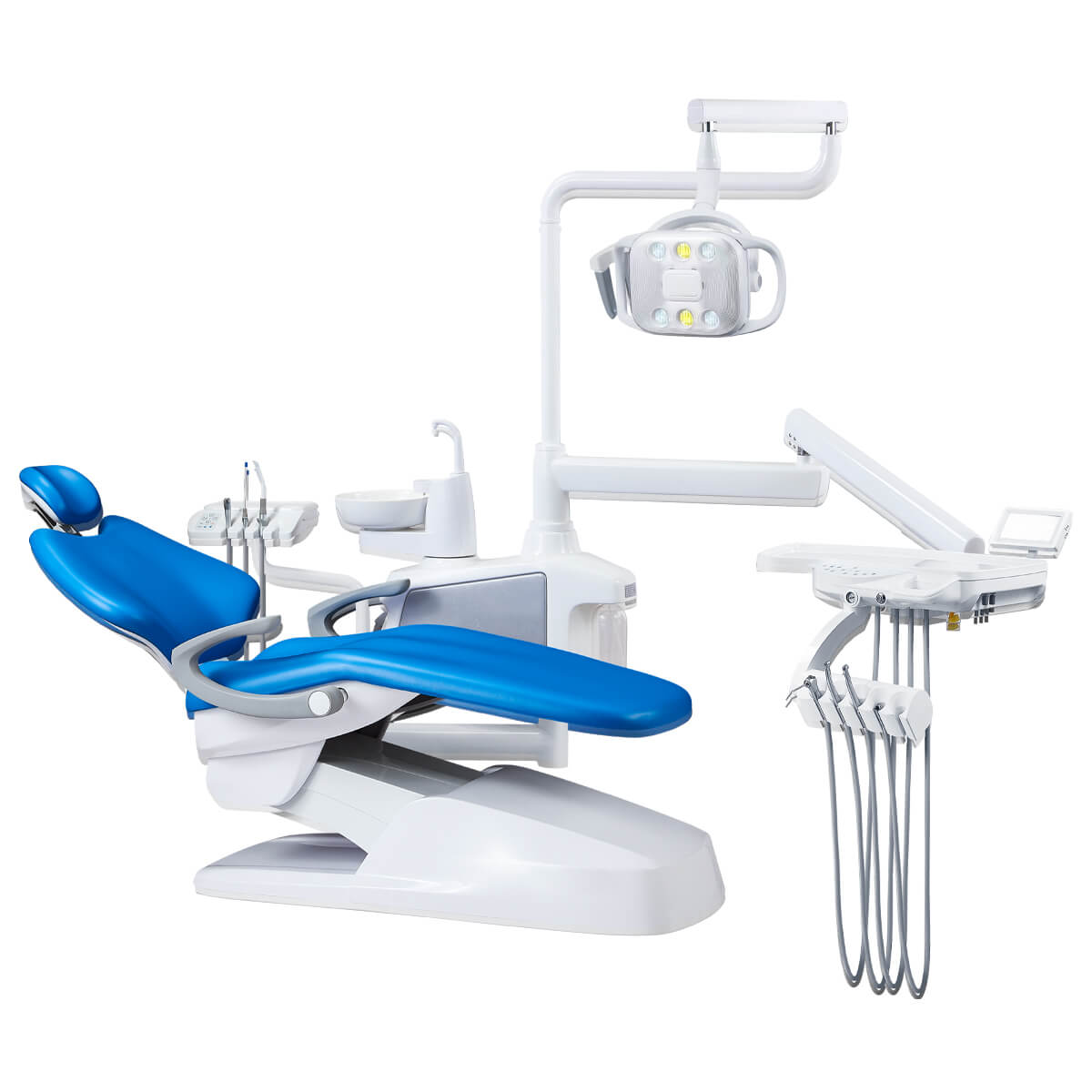 Dental Chair Unit Computer Controlled PU Hard Leather with Dentist Stool Dark Blue - pairaydental.com