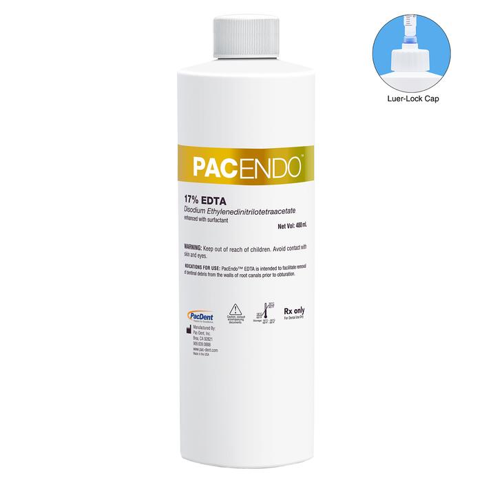 Pac-Dent PacEndo 17% EDTA Refill Bottle 480 ml/16 oz with 1 x Luer-Lock Dispensing Cap - pairaydental.com