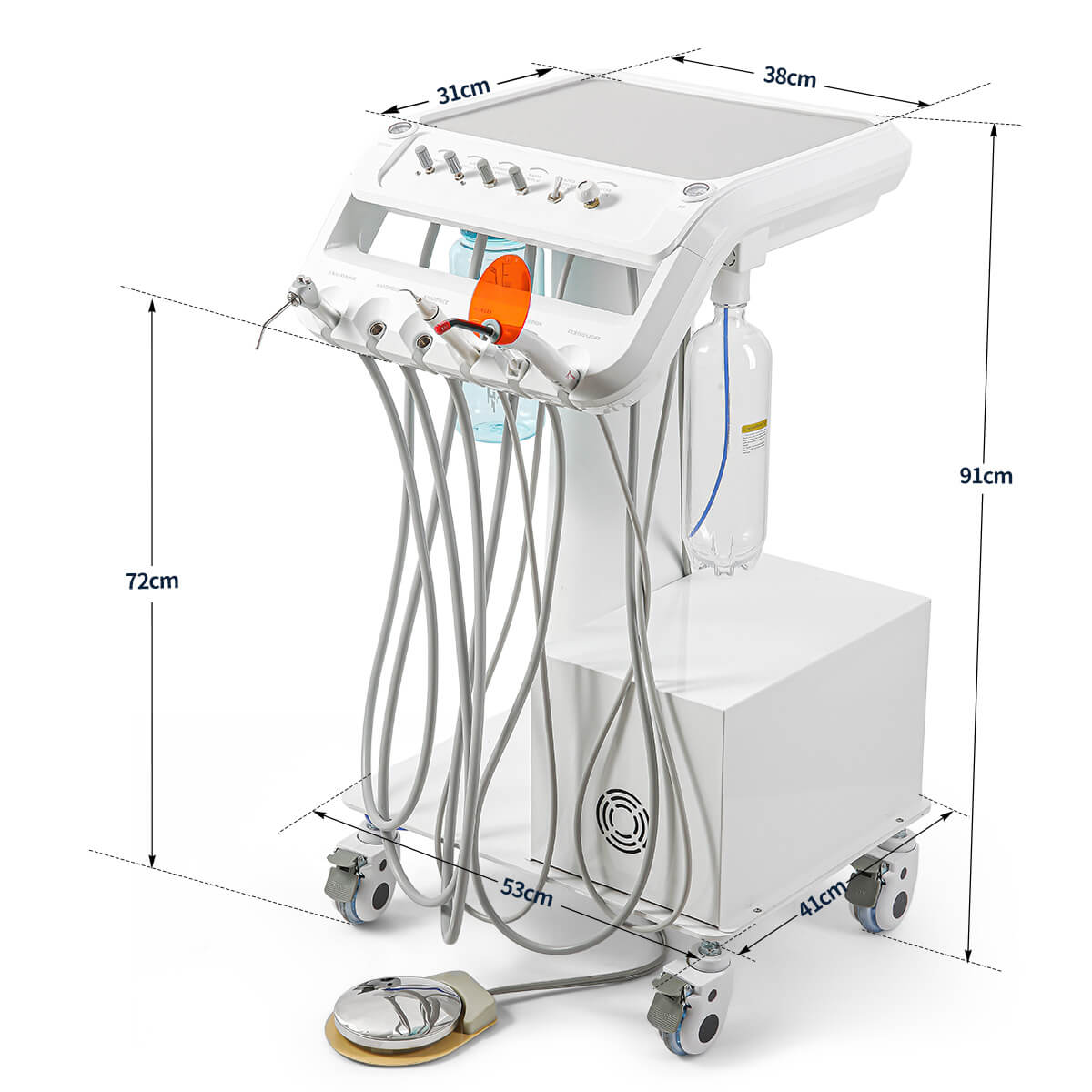 Dental Portable Delivery Unit Cart with Air Compressor Built-in Woodpecker Ultrasonic Scaler & Curing Light - pairaydental.com