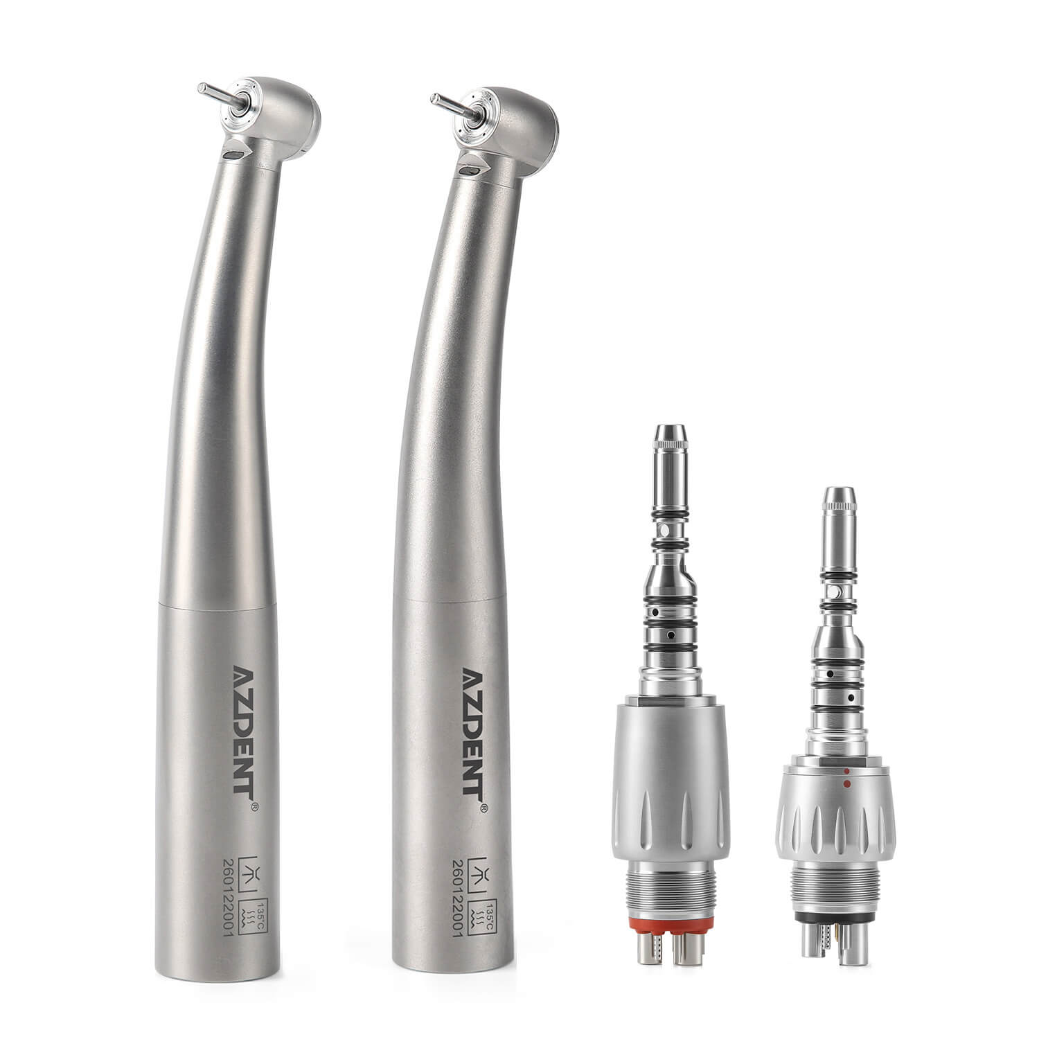 Dental Titanium High Speed Handpiece Mini/Standard Head LED Fiber Optic 4-Water Spray & 4/6 Holes Quick Coupler - pairaydental.com