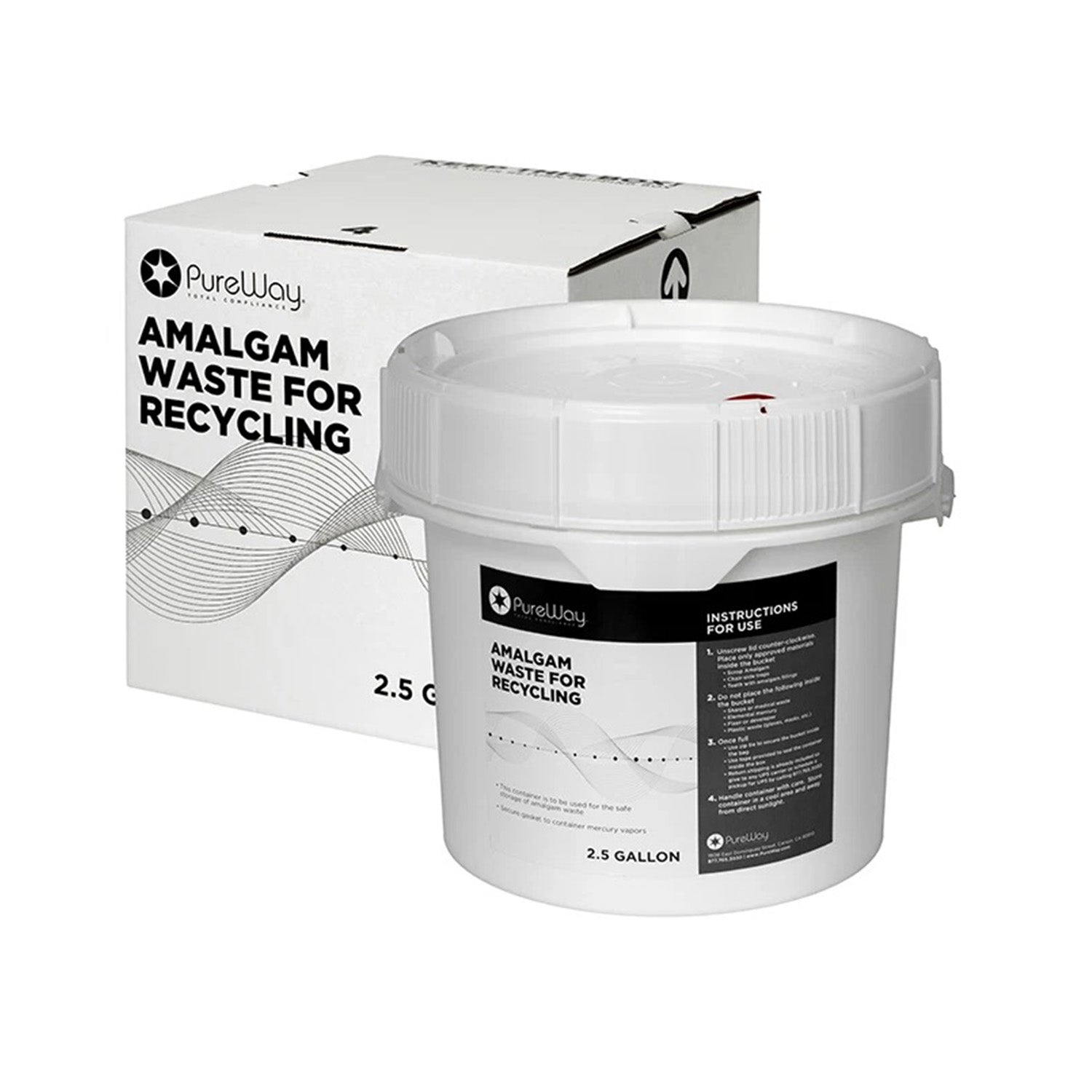 PureWay Amalgam Waste Recycling System Bucket Container 1.25 Gallon & 2.5 Gallon & 5 Gallon - pairaydental.com