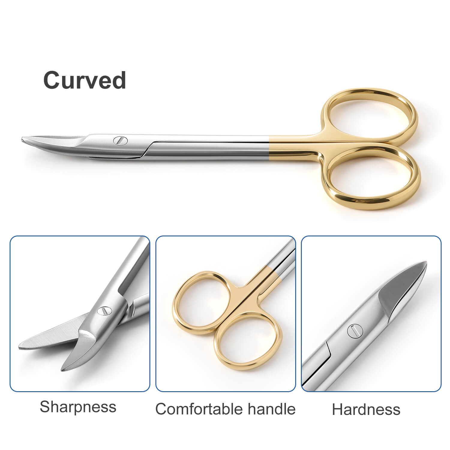 Dental Crown Scissors Straight/Curved Gold Handle Stainless Steel 11cm (4.3") - pairaydental.com