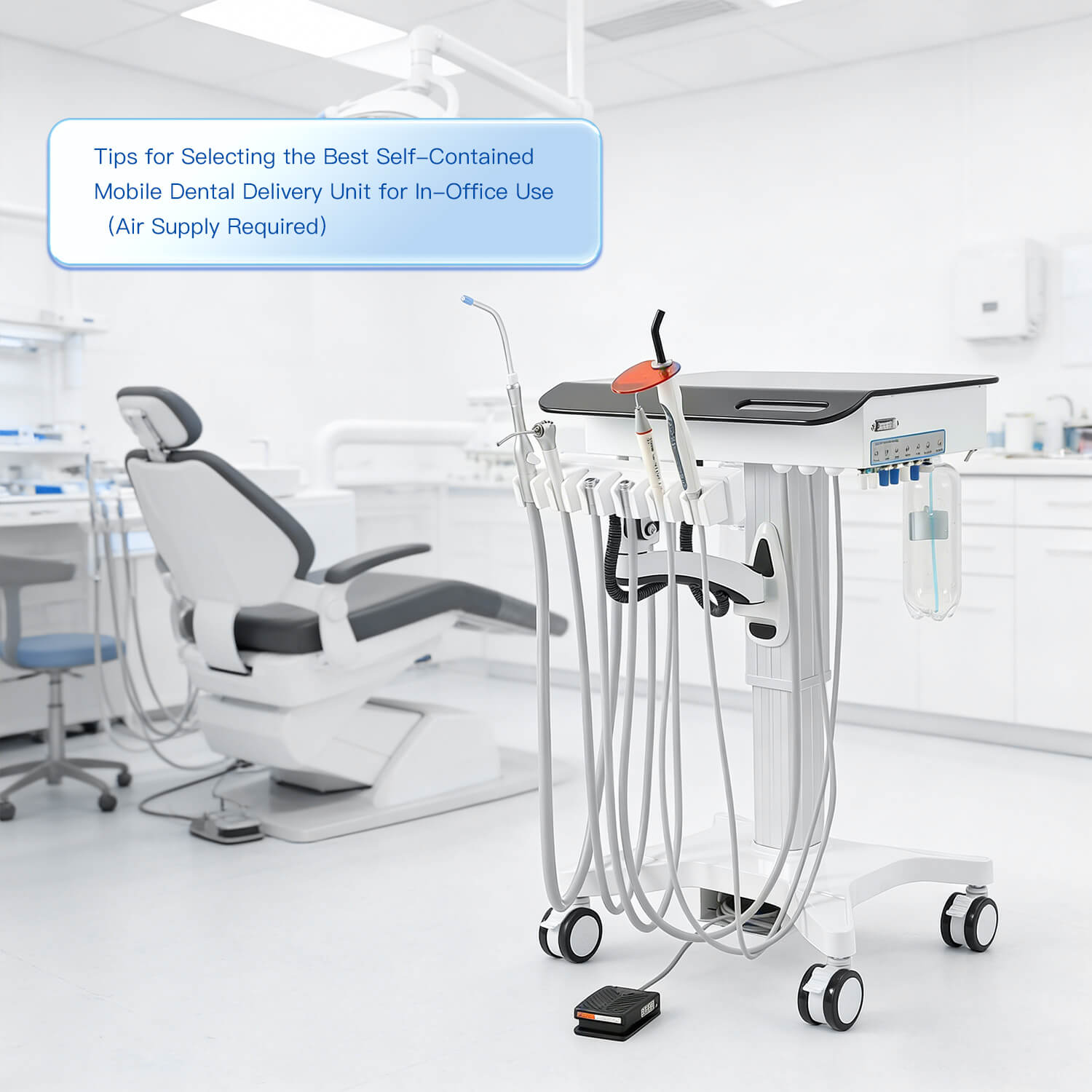 Dental Delivery Unit Mobile Cart 4 Hole Integrated Scaler & Curing Light Adjustable Height Electric Lifting - pairaydental.com