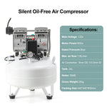 Dental Noiseless Oil-Free Air Compressor 24L/40L Single Pressure Gauge for 1-2 Dental Chair - pairaydental.com