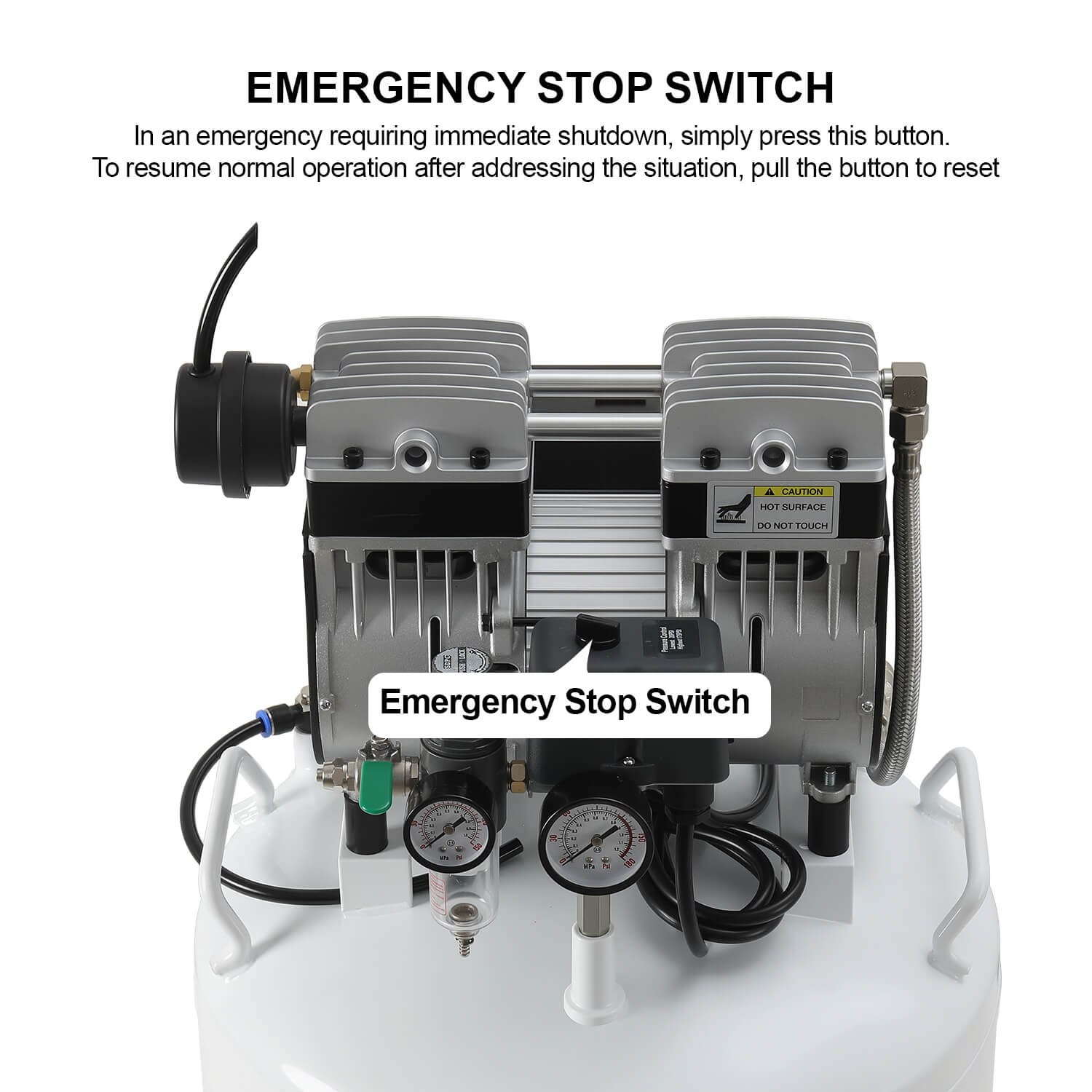 Dental Noiseless Oil-Free Air Compressor Plus Dual-Pressure Display 24L/40L for 1-2 Dental Chair - pairaydental.com