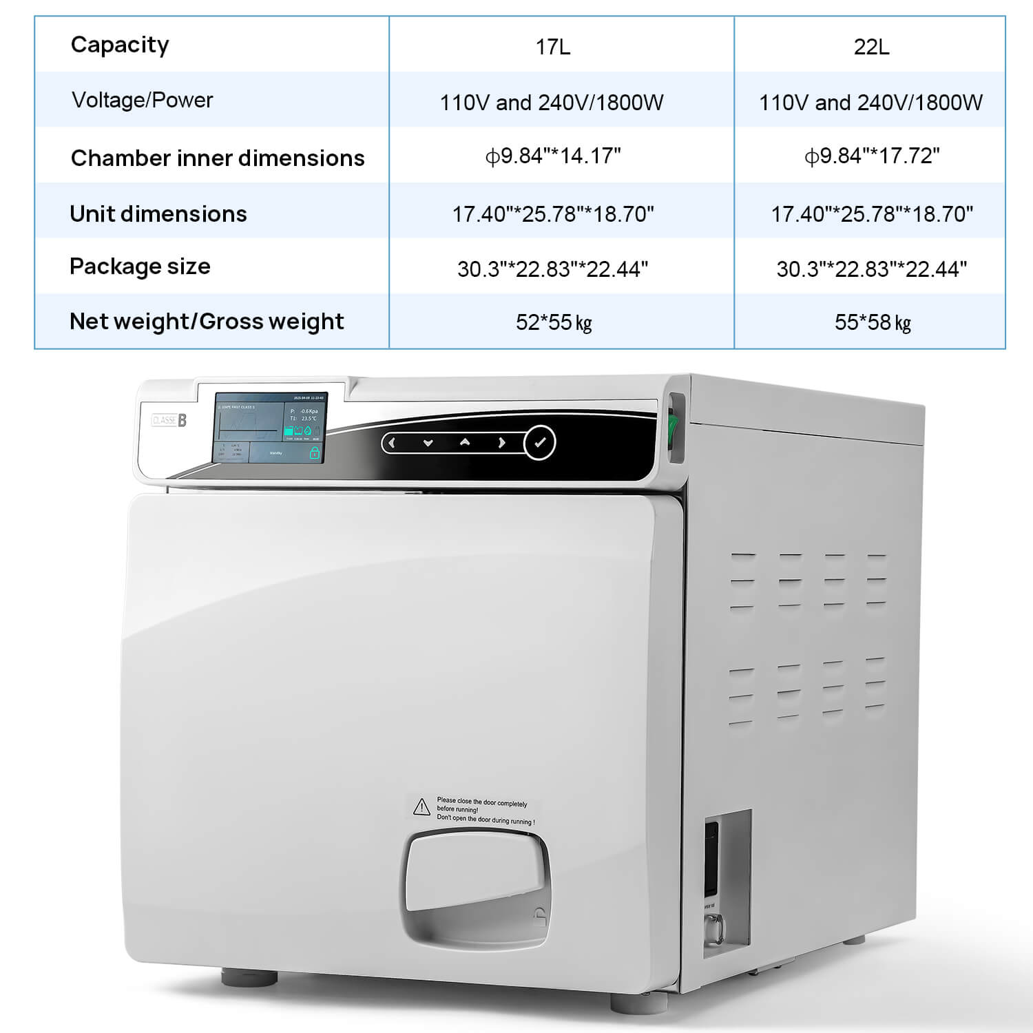 22L Dental Table top Autoclave Class B Vacuum Steam Sterilizer with Built-in Printer Dry Function - pairaydental.com