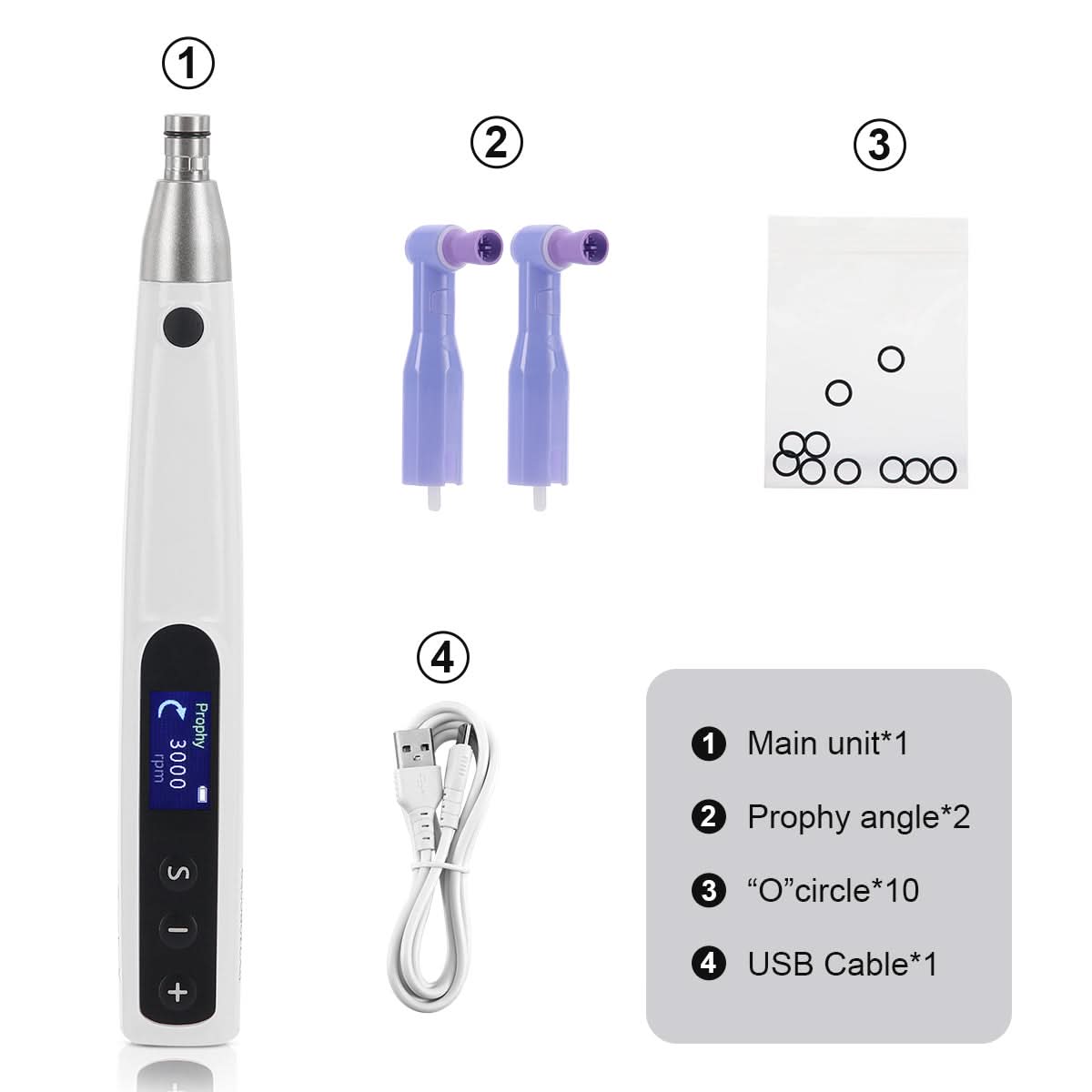 AZDENT Cordless Dental Hygiene Prophy Handpiece – 360° Swivel, Includes 2 Prophy Angles, Low Speed