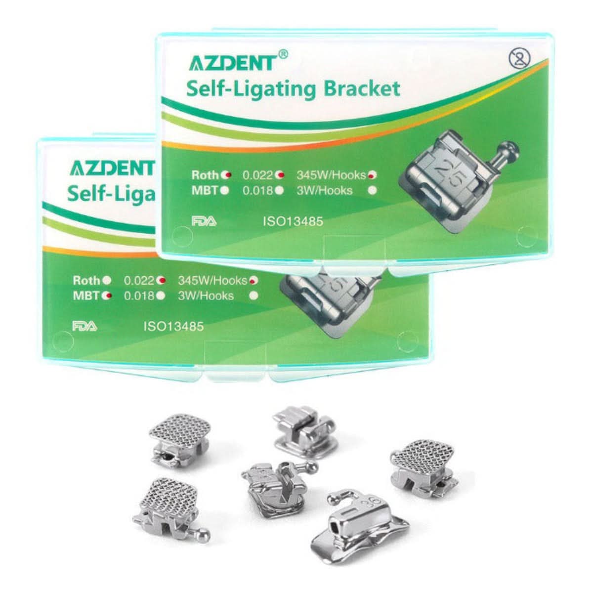 Orthodontic Metal Self-Ligating Brackets Mini Roth/MBT 0.022 345 Hooks with Buccal Tube 24/Kit - pairaydental.com 