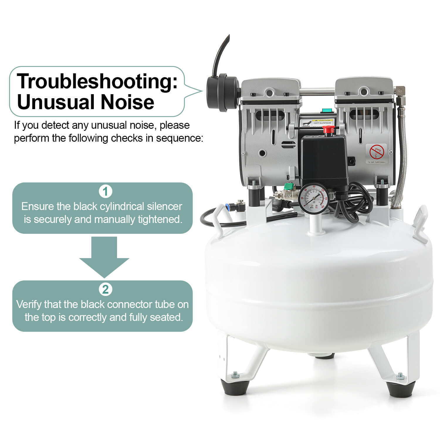 Dental Noiseless Oil-Free Air Compressor 24L/40L Single Pressure Gauge for 1-2 Dental Chair - pairaydental.com
