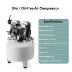 Dental Noiseless Oil-Free Air Compressor Plus Dual-Pressure Display 24L/40L for 1-2 Dental Chair - pairaydental.com