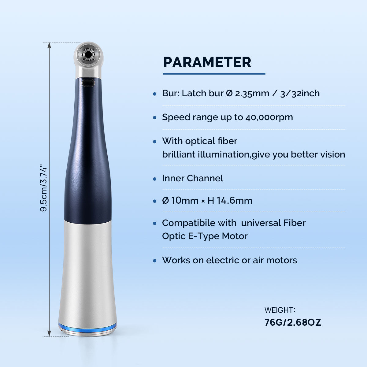 1:1 Fiber Optic Contra Angle Handpiece Internal Water Push Button - pairaydental.com