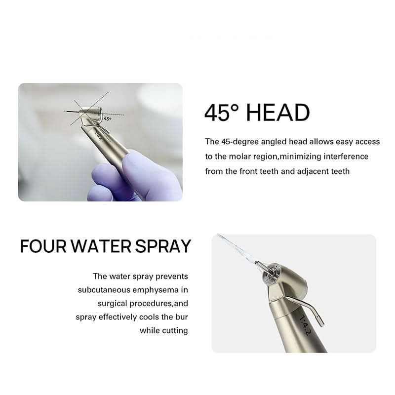 1:4.2 Electric Contra Angle Handpiece 45 Degree External Water Increasing Fiber Optic - pairaydental.com