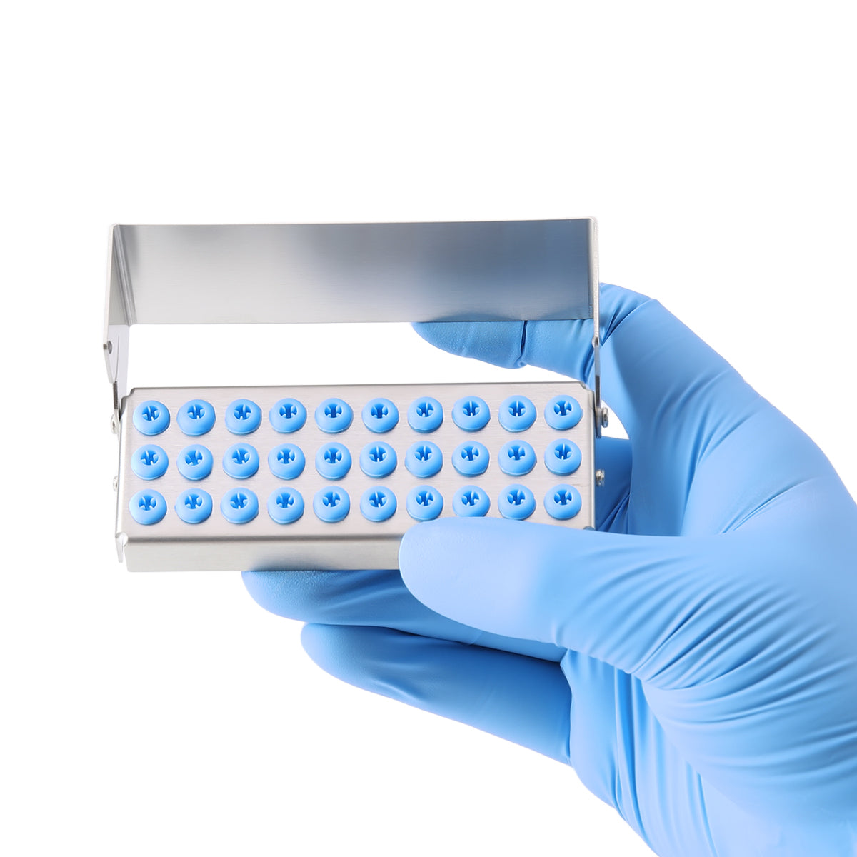 Dental Burs Holder Block Stainless Steel Disinfection Box 30 Holes
