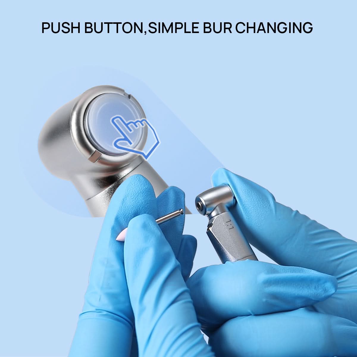 Dental 1:1 LED Low Speed Contra Angle Handpiece with E-generator Push Button Internal Spray - pairaydental.com