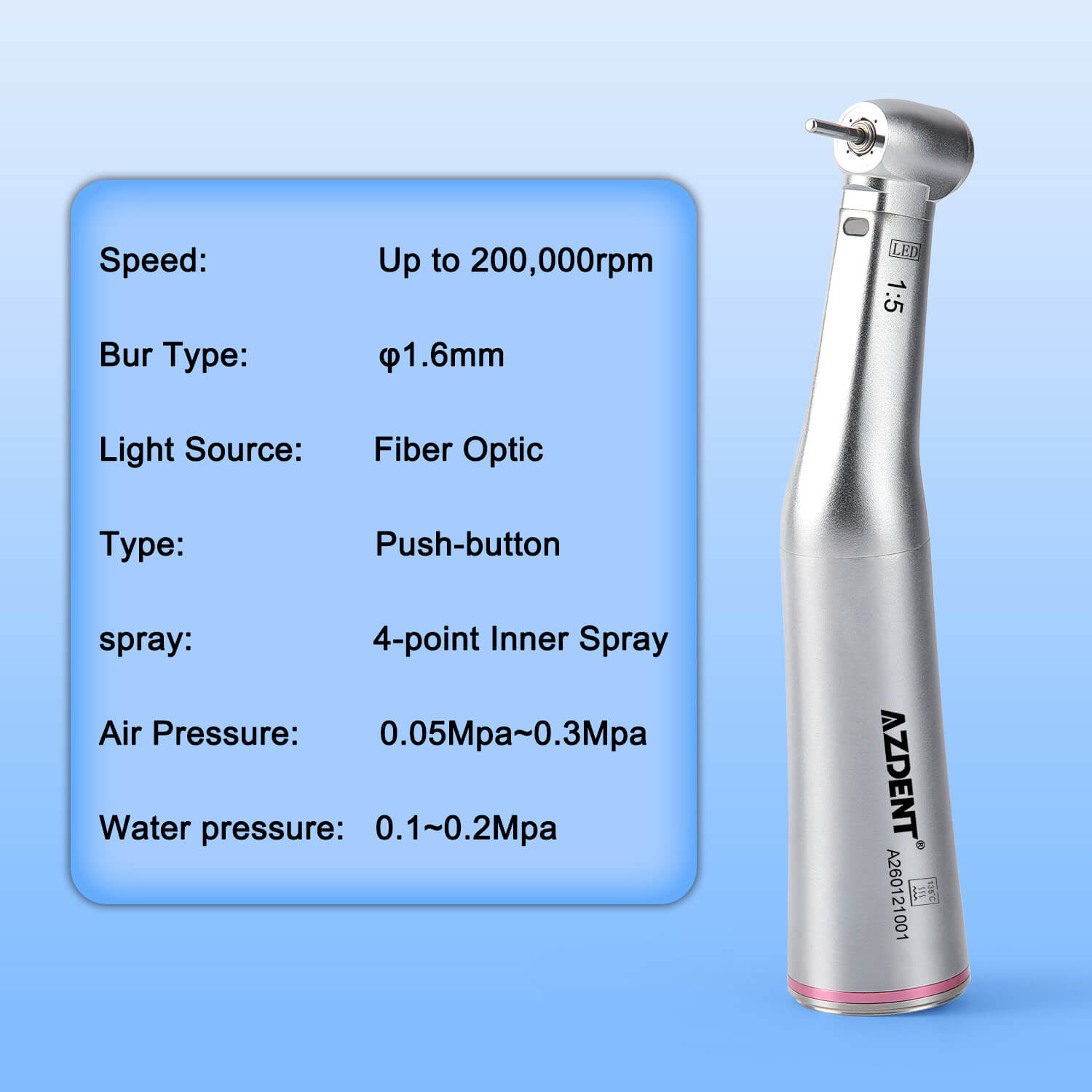 1:5 Fiber Optic Increasing Contra Angle Handpiece Internal Spray with Detachable Head - pairaydental.com