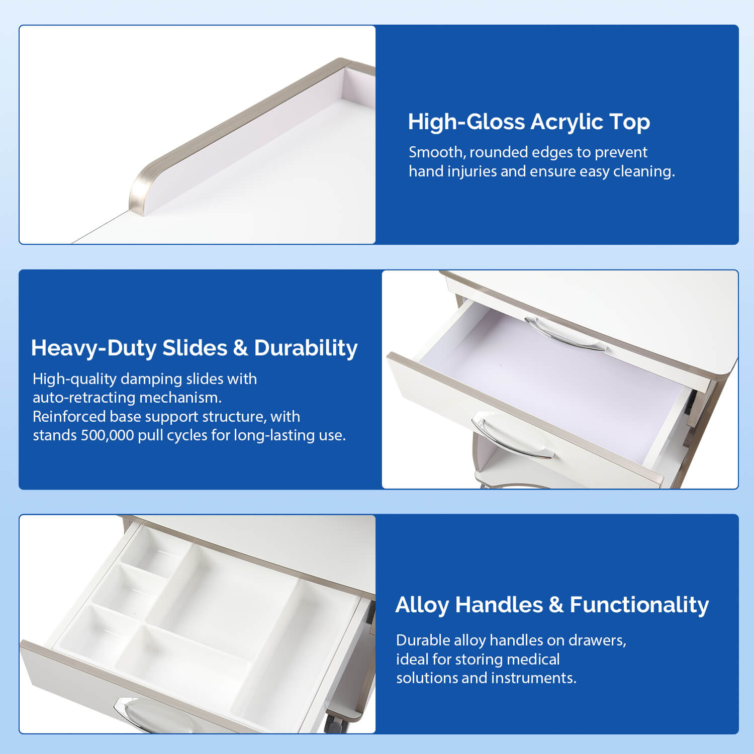 Dental  Mobile Rolling Cart Trolley Built-in Socket Three-Tier Cart 2 Drawers - pairaydental.com