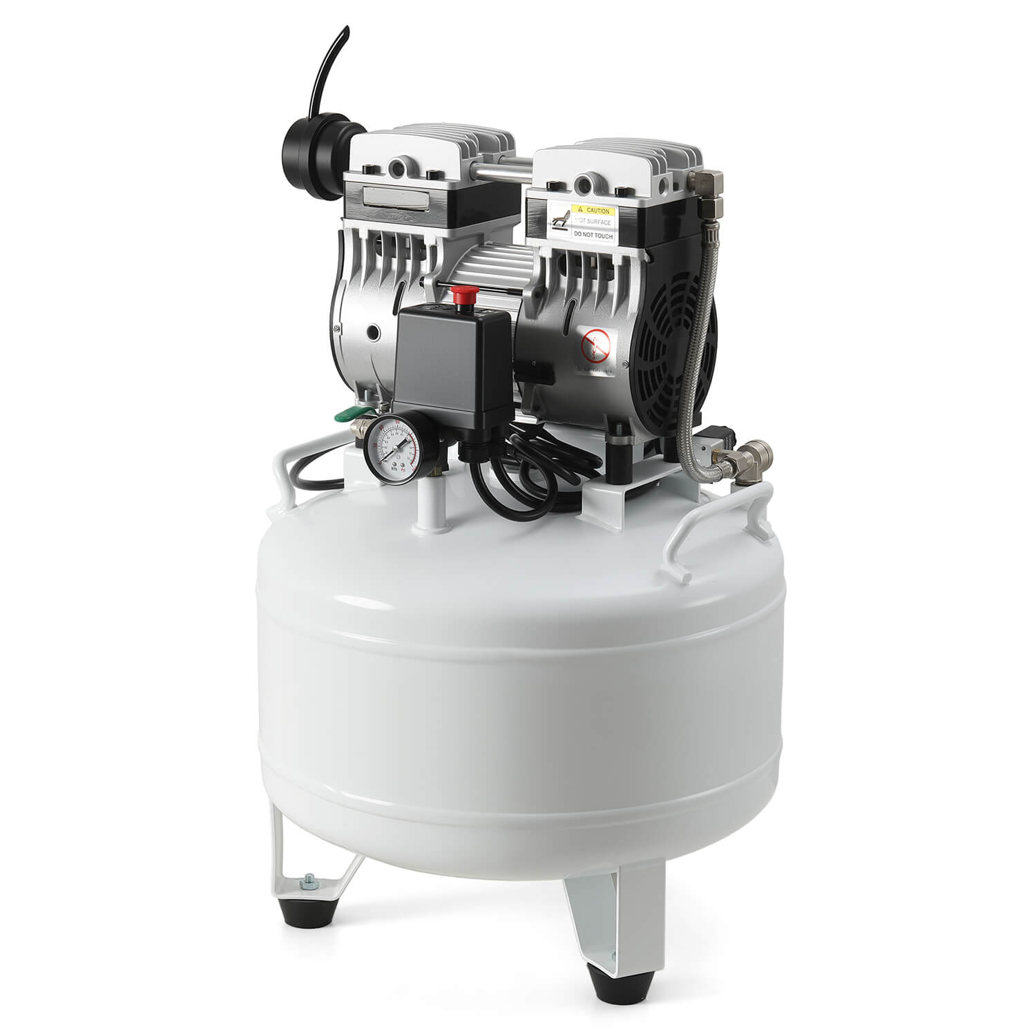 Dental Noiseless Oil-Free Air Compressor 24L/40L Single Pressure Gauge for 1-2 Dental Chair - pairaydental.com