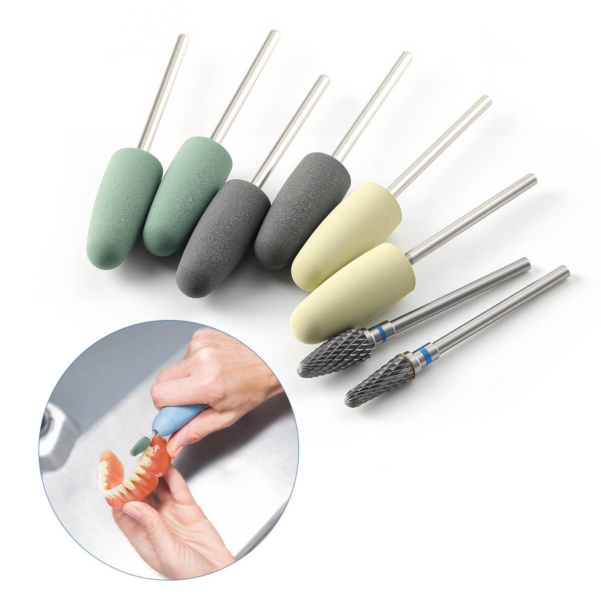 Dental Resin Base Acrylic Polishing Kit HP 2.35mm Tungsten Carbide Silicone Polisher & Tungsten Carbide Polisher 8pcs/kit - pairaydental.com