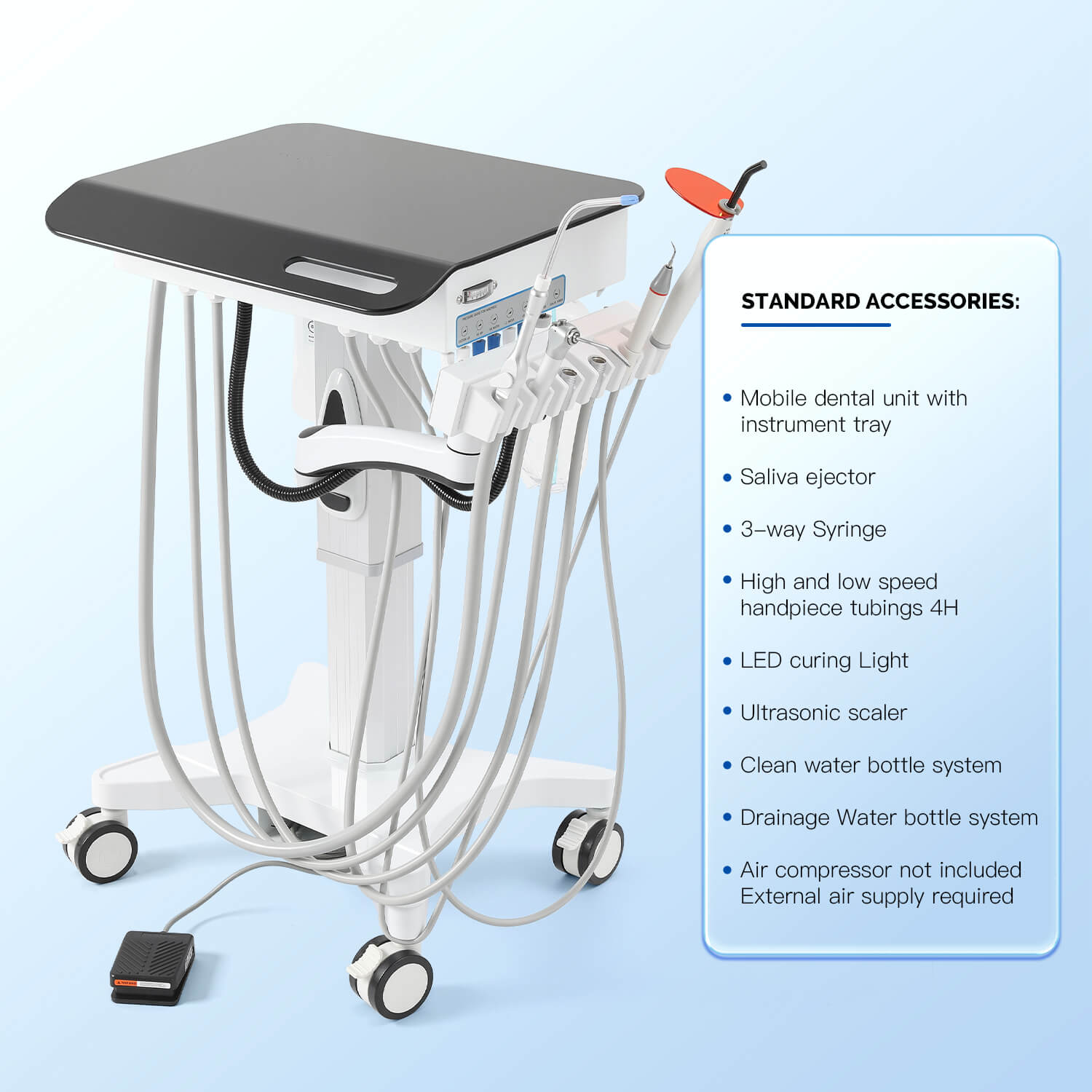 Dental Delivery Unit Mobile Cart 4 Hole Integrated Scaler & Curing Light Adjustable Height Electric Lifting - pairaydental.com