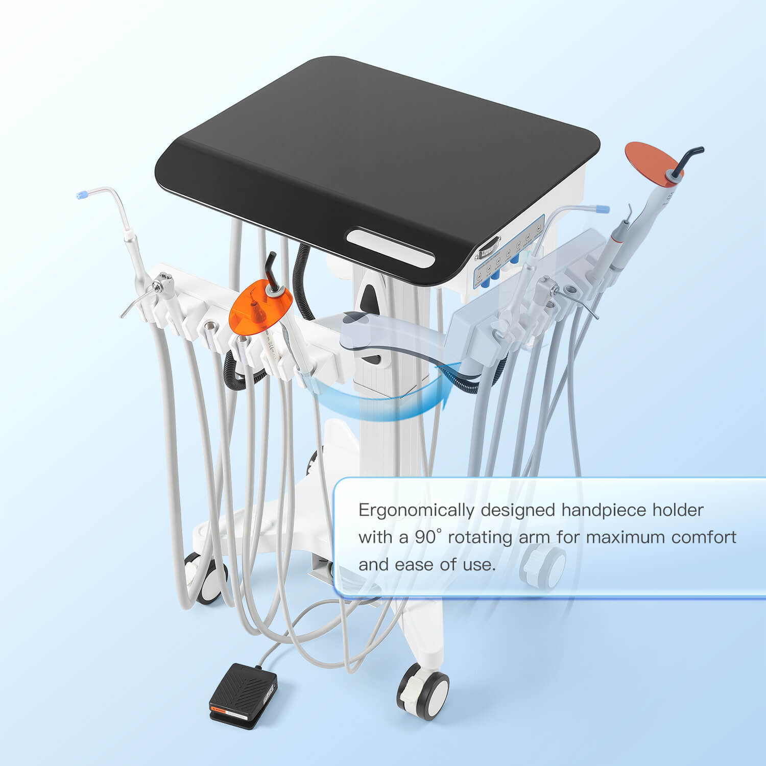 Dental Delivery Unit Mobile Cart 4 Hole Integrated Scaler & Curing Light Adjustable Height Electric Lifting - pairaydental.com