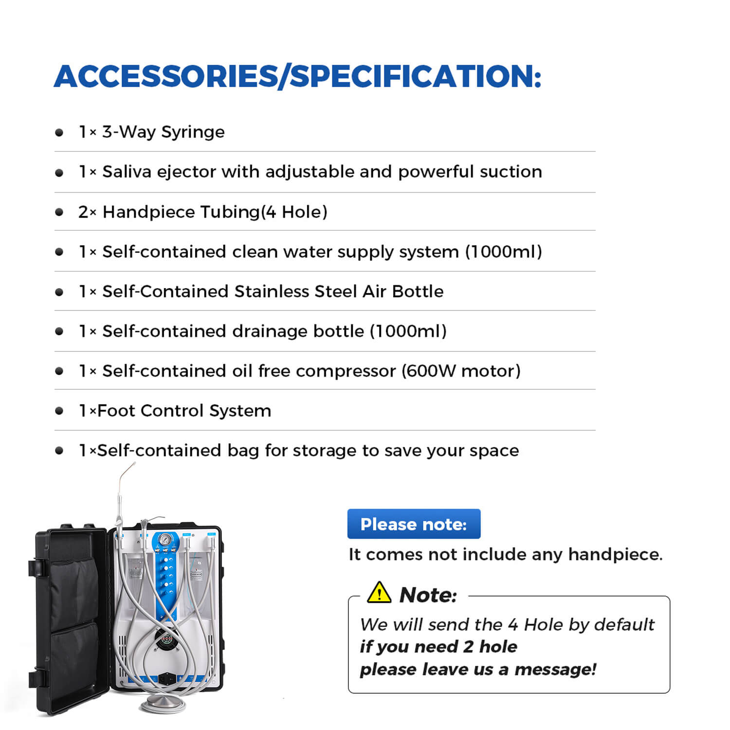 Portable Dental Delivery Unit 4 Holes High Suction Built-in Air Compressor P204S - pairaydental.com