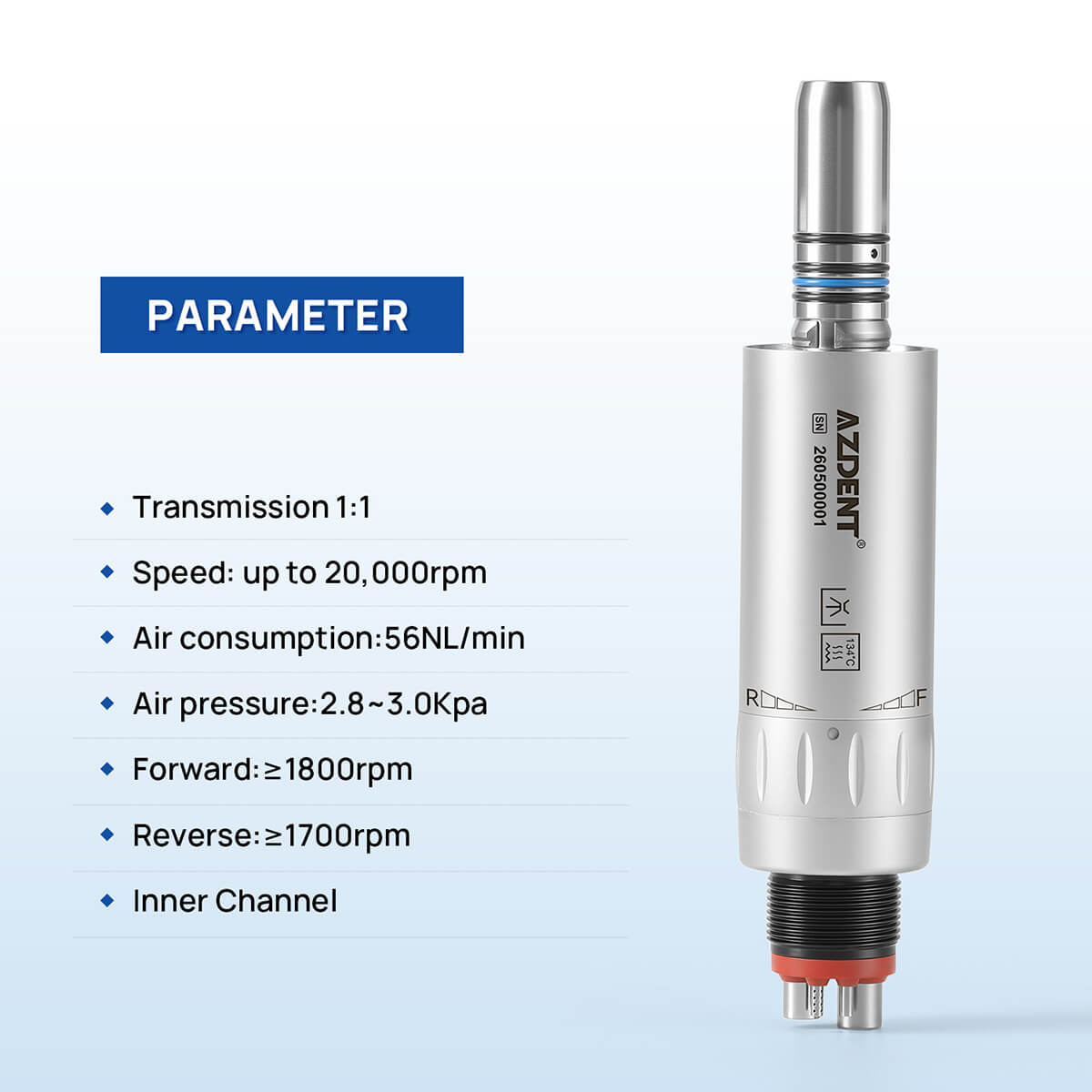 1:1 Low Speed Handpiece Air Motor Internal Channel With LED Generator 2/4 Holes - pairaydental.com