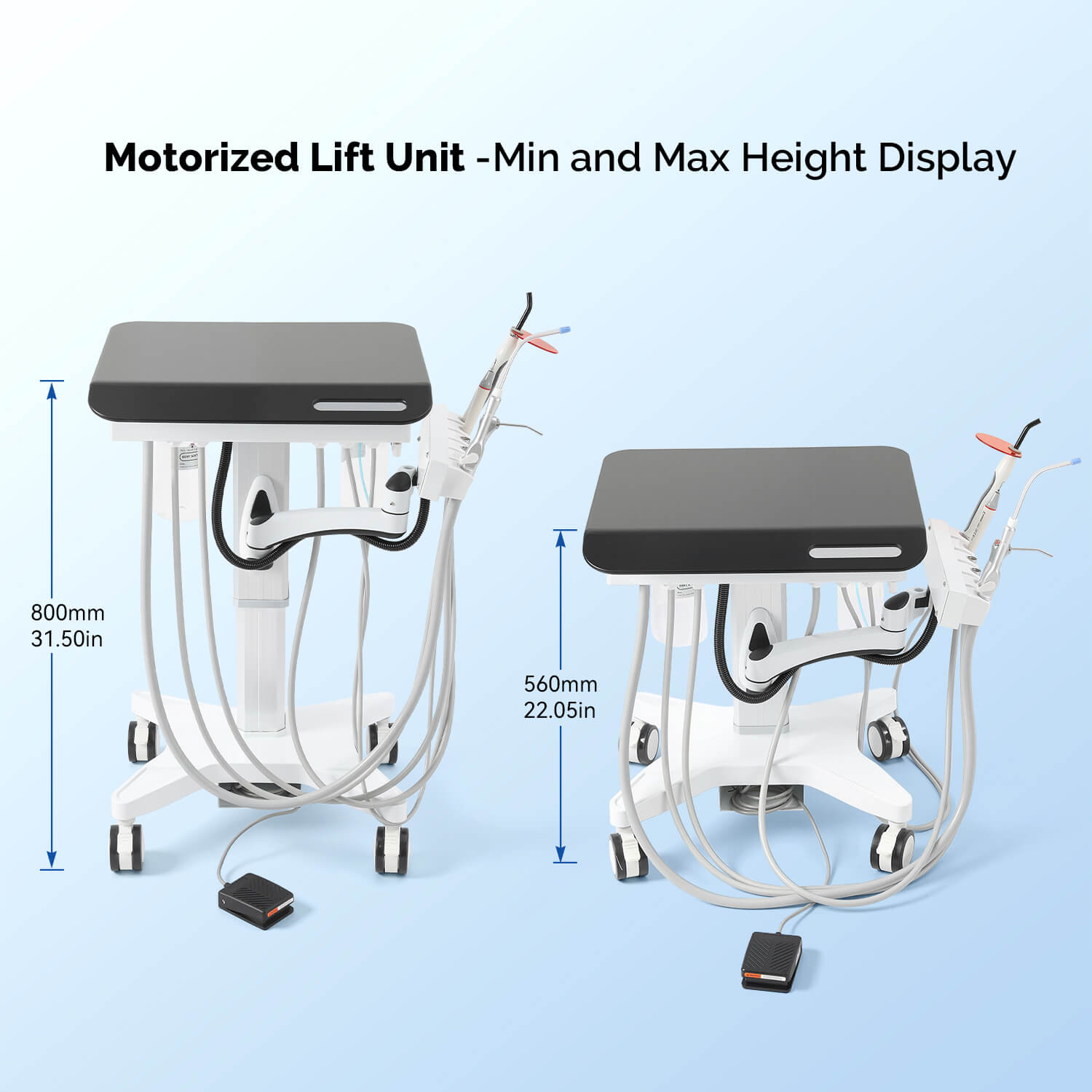 Dental Delivery Unit Mobile Cart 4 Hole Integrated Scaler & Curing Light Adjustable Height Electric Lifting - pairaydental.com