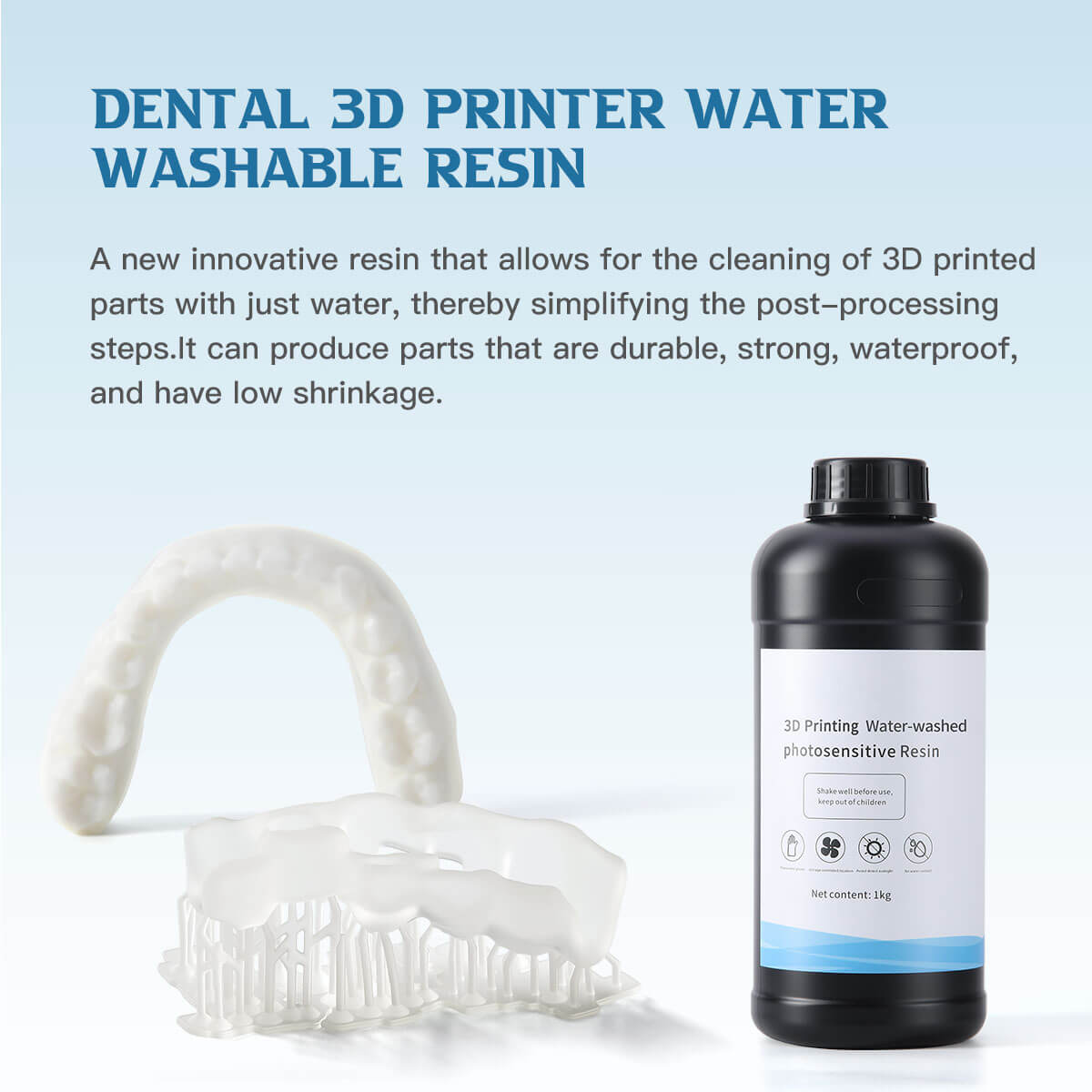 3D Printer Water Washable Resin Materials Transparent White 1kg/Bottle - pairaydental.com
