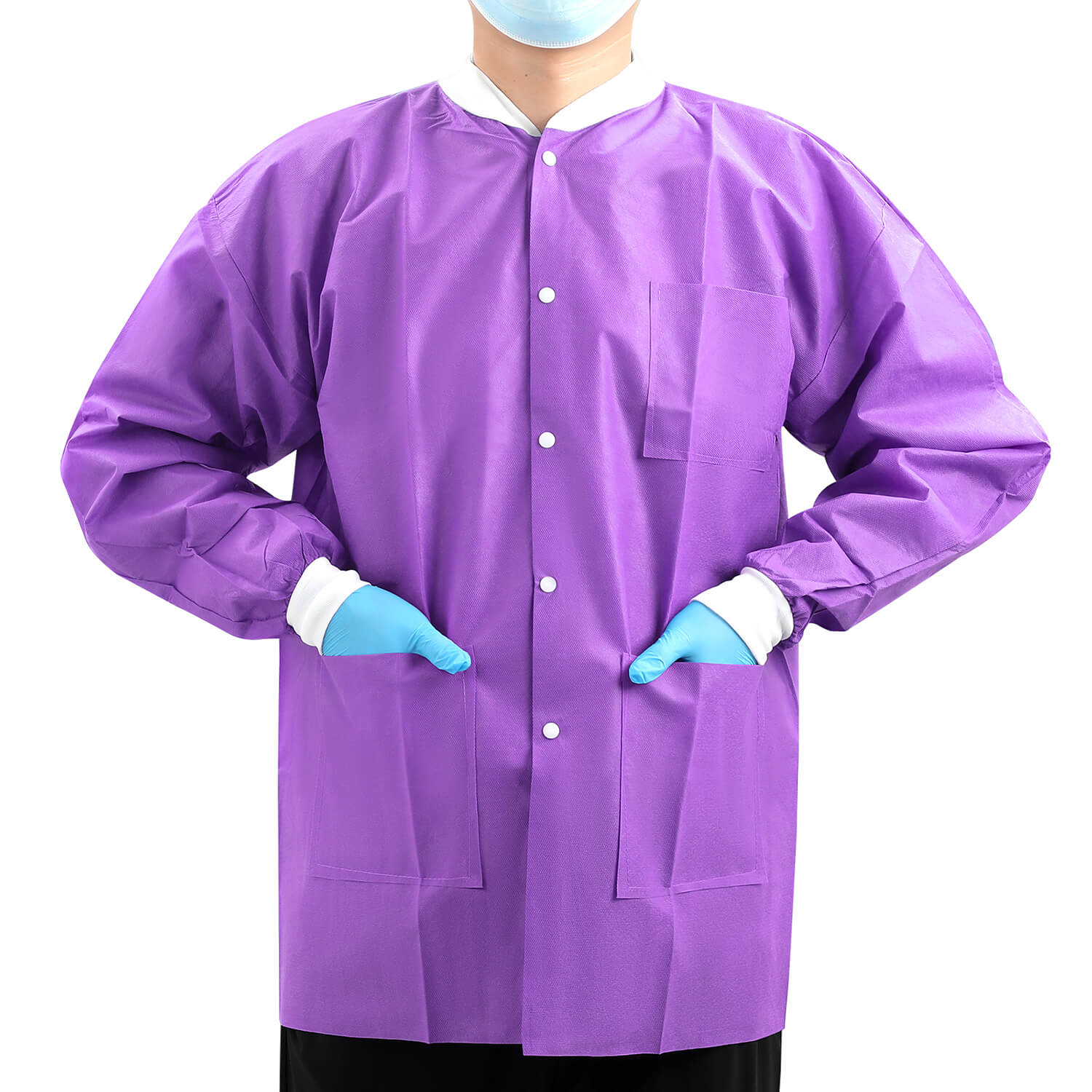 Disposable Lab Jacket with Knit Cuffs & Collar 3 Pocket SMS S/M/L - pairaydental.com