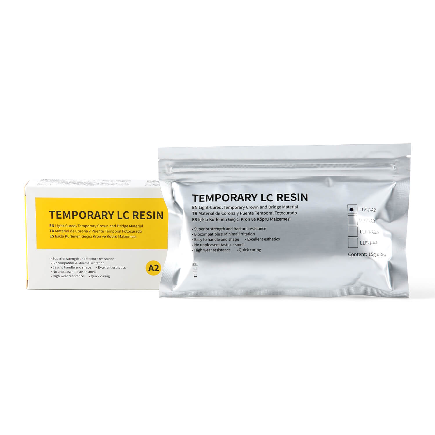 Dental Temporary Crown and Bridge Resin Light Cured Resin Material Shade A2 15g*3/Pack - pairaydental.com