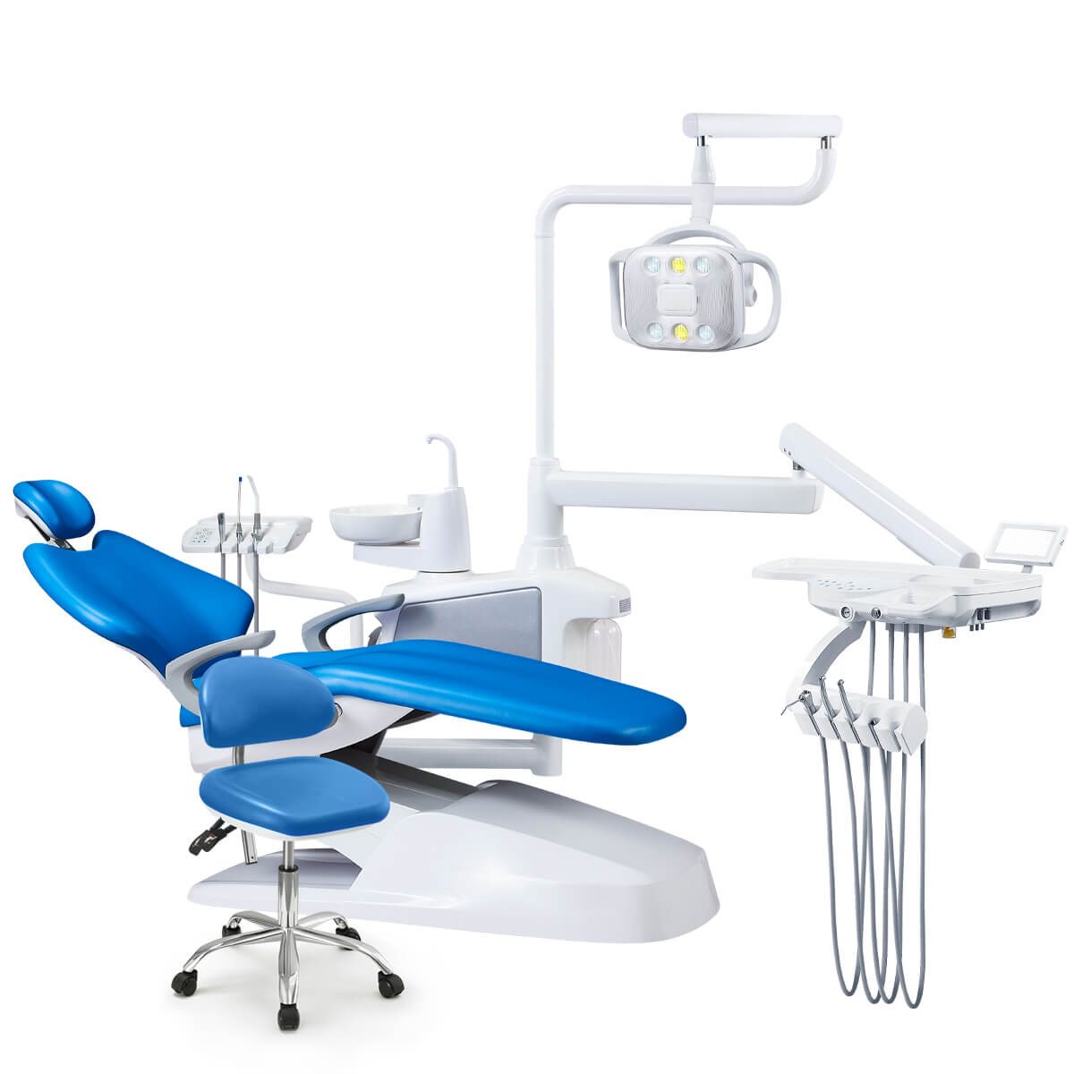 Dental Chair Unit Computer Controlled PU Hard Leather with Dentist Stool Dark Blue - pairaydental.com