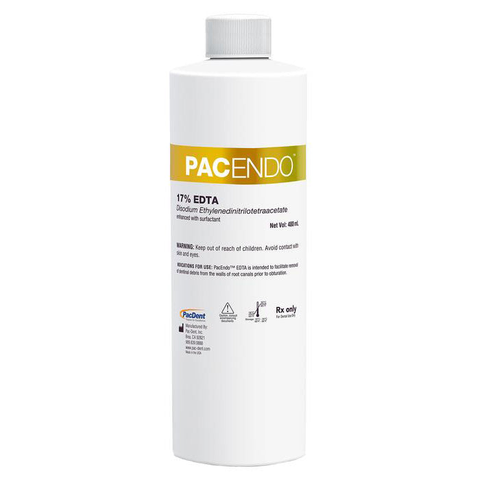 Pac-Dent PacEndo 17% EDTA Refill Bottle 480 ml/16 oz with 1 x Luer-Lock Dispensing Cap - pairaydental.com