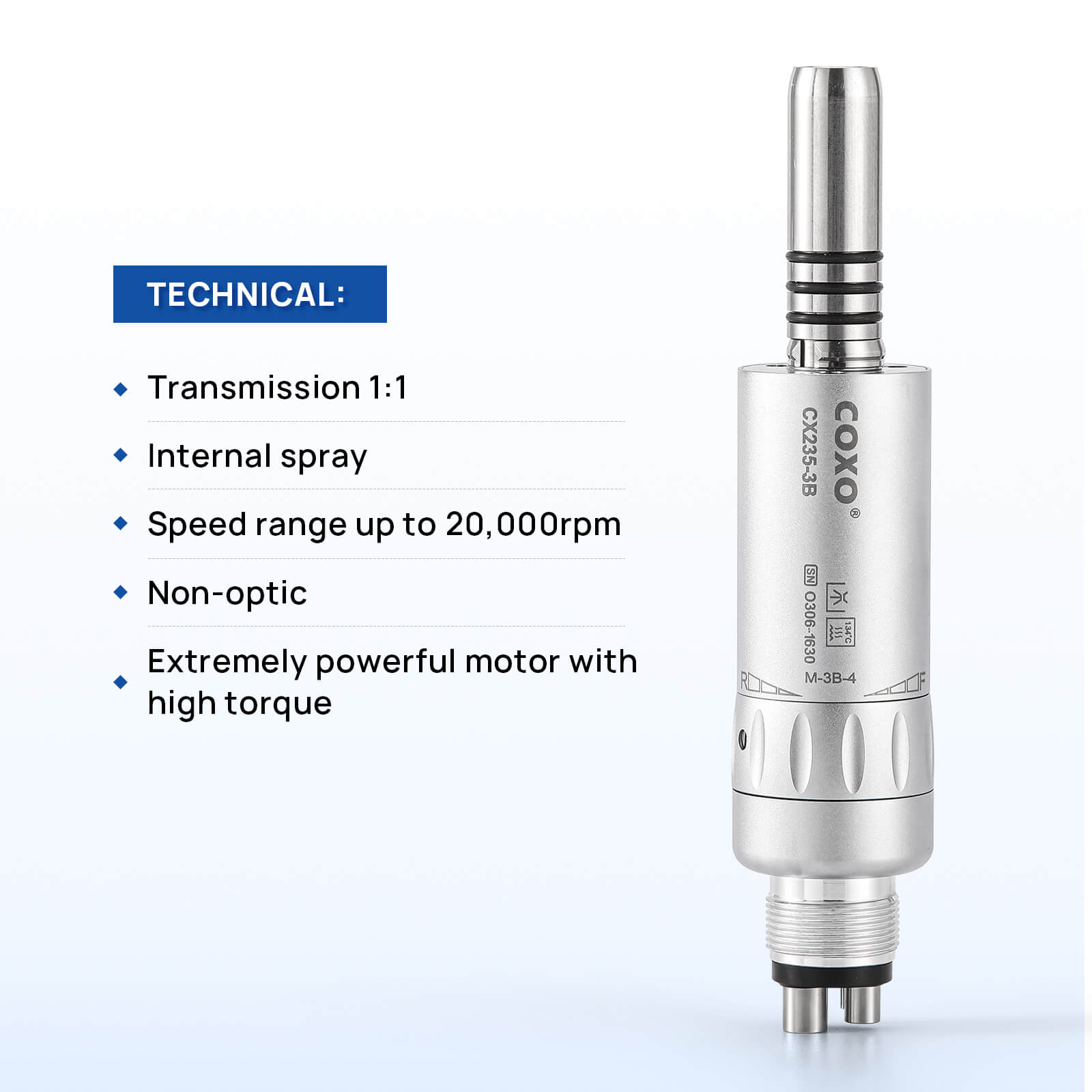 COXO Dental Low Speed Electric Handpiece 1:1 Contra Angle Straight Handpiece Air Motor 4 Holes