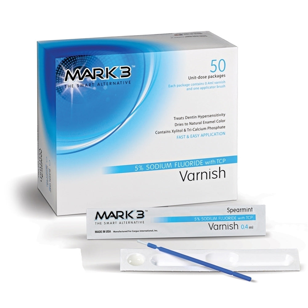 MARK3 Varnish 5% Sodium Fluoride with TCP Bubble Gum/Spearmint/Caramel Flavor 50/box
