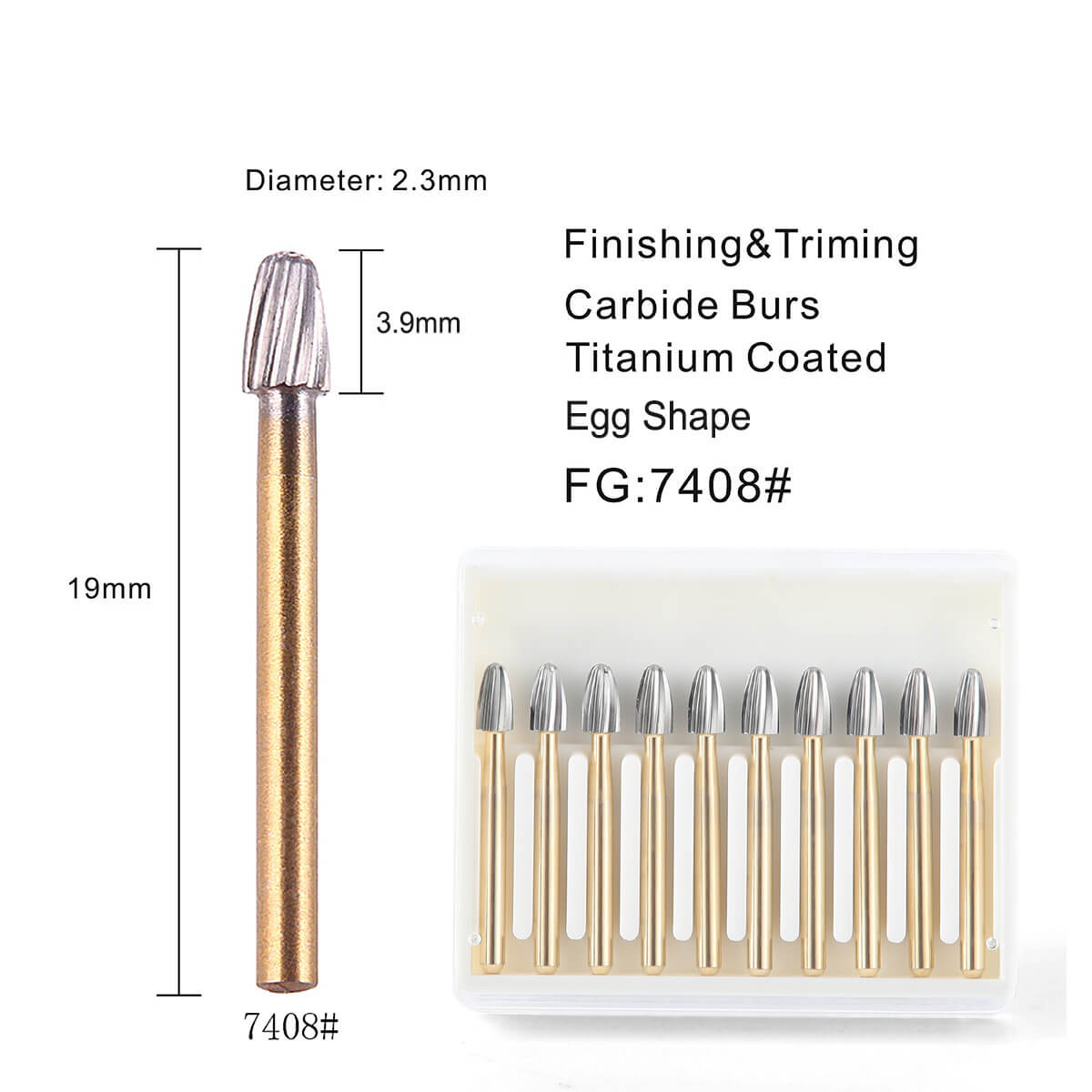 Dental Carbide Burs Egg Shaped Trimming Finishing FG 7408 10pcs/Box - pairaydental.com