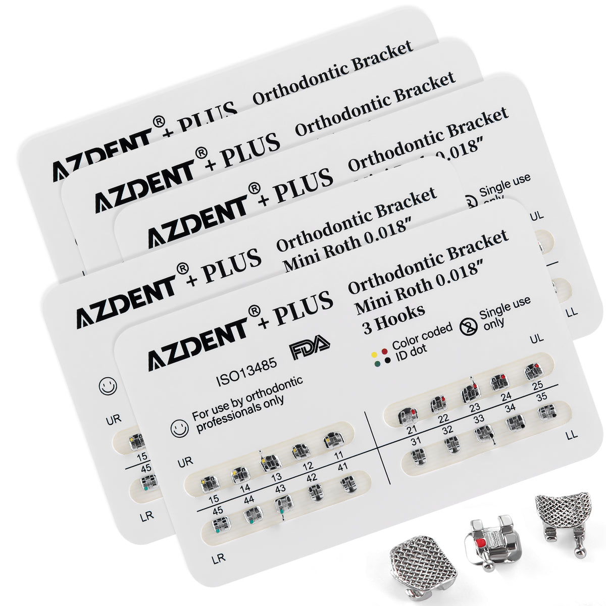 AZDENT Plus Metal Brackets Mini Roth/MBT .022/.018 Hooks 3/3-4-5