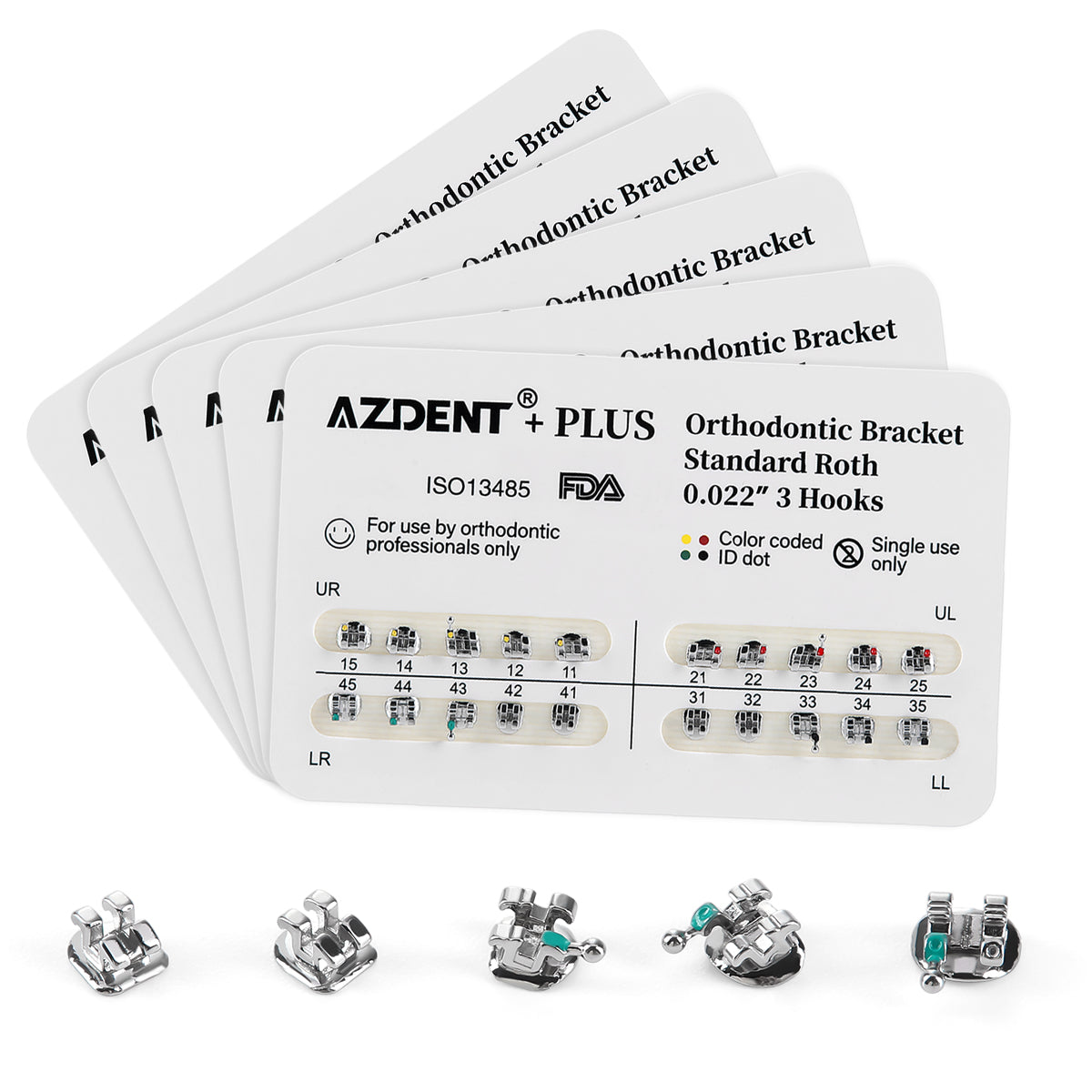 AZDENT Plus Orthodontic Brackets Standard Roth/MBT 0.022/0.018 with 3/3-4-5 Hooks